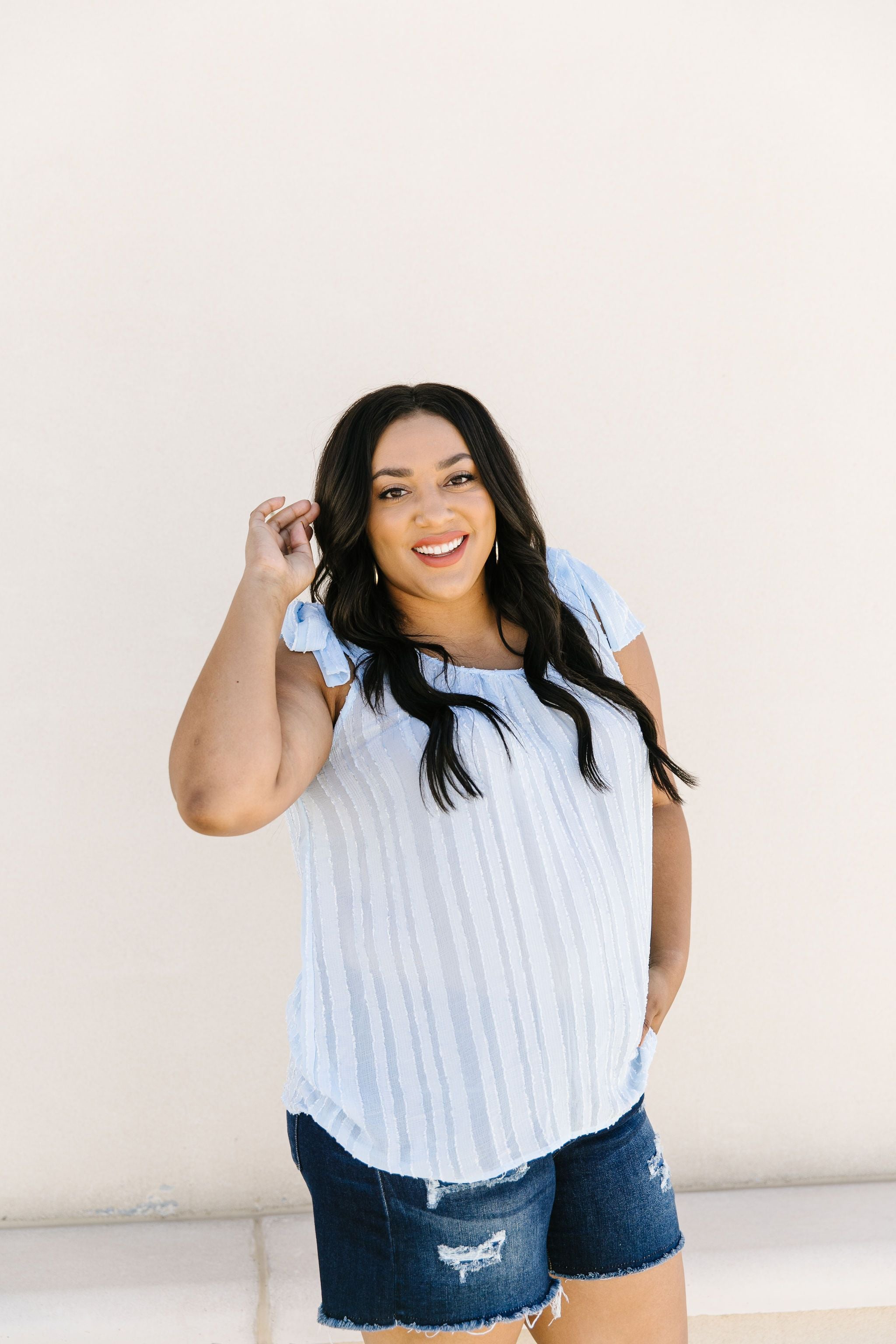 Shoulder Tie Tank In Pale Blue