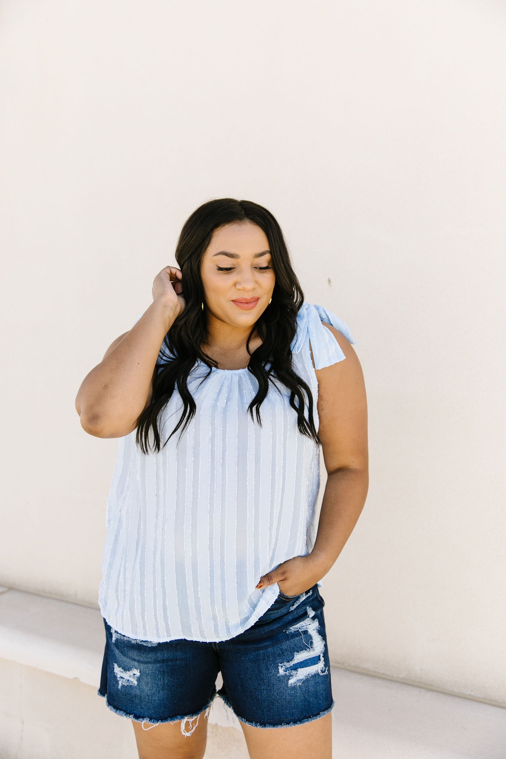 Shoulder Tie Tank In Pale Blue