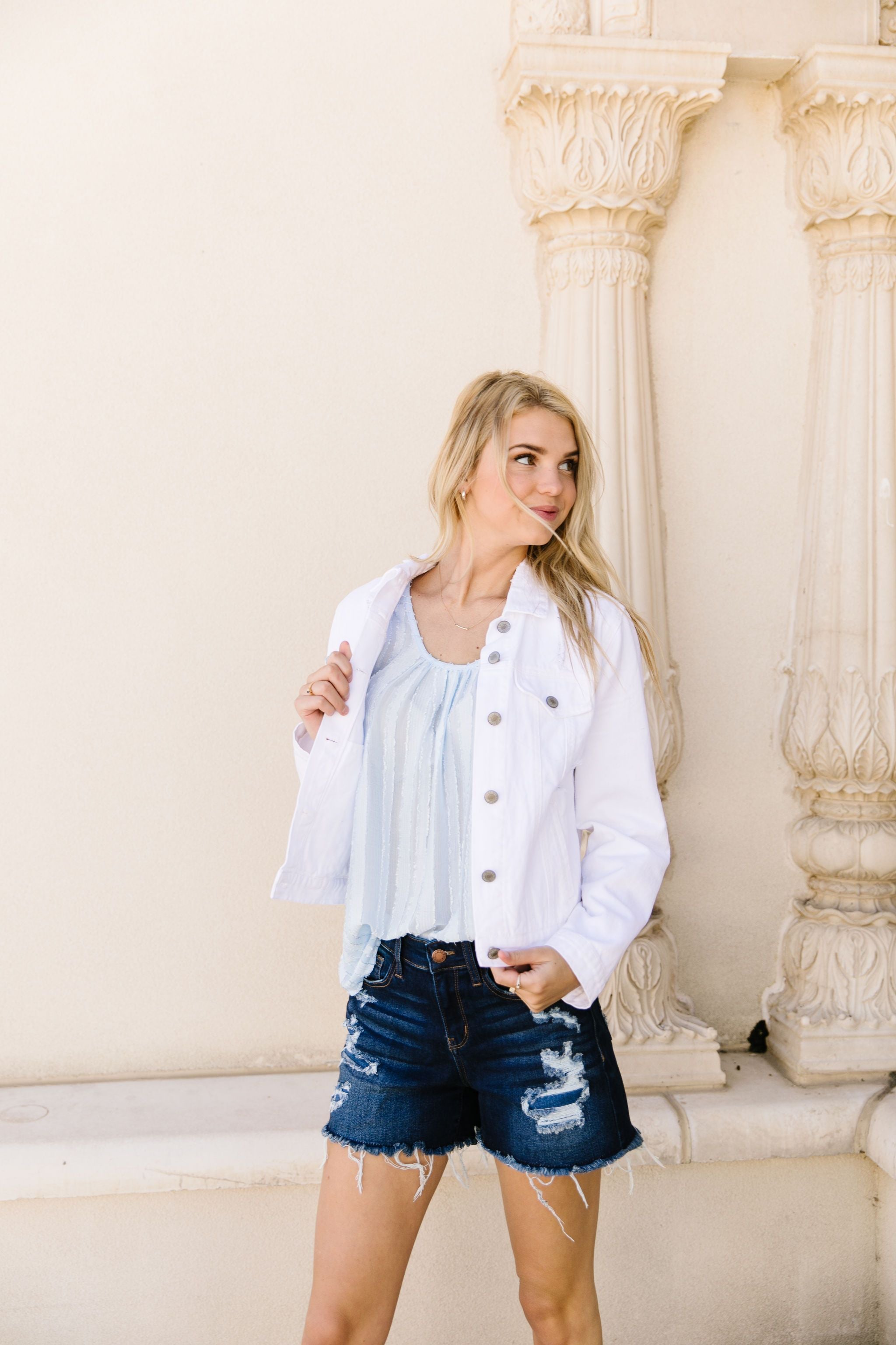 Shoulder Tie Tank In Pale Blue