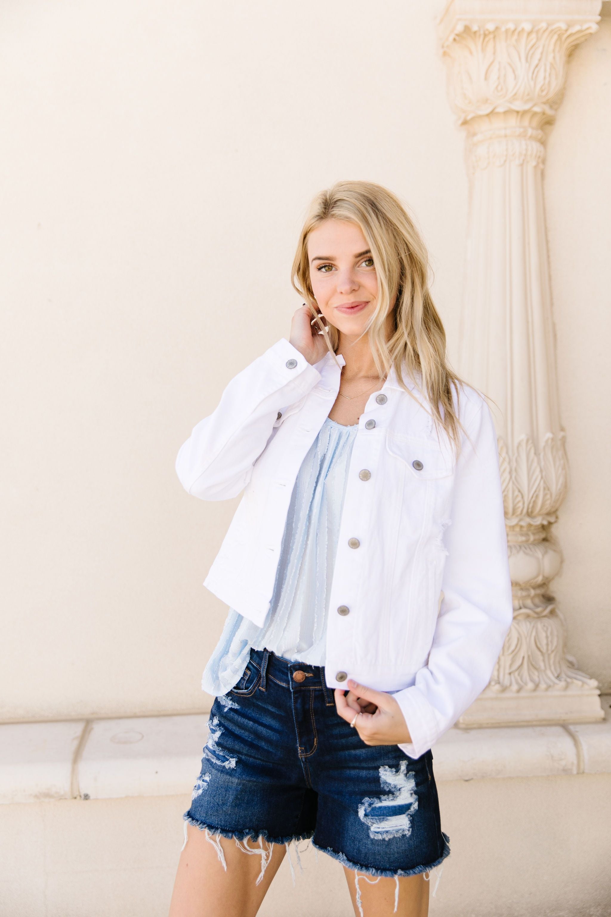 Shoulder Tie Tank In Pale Blue