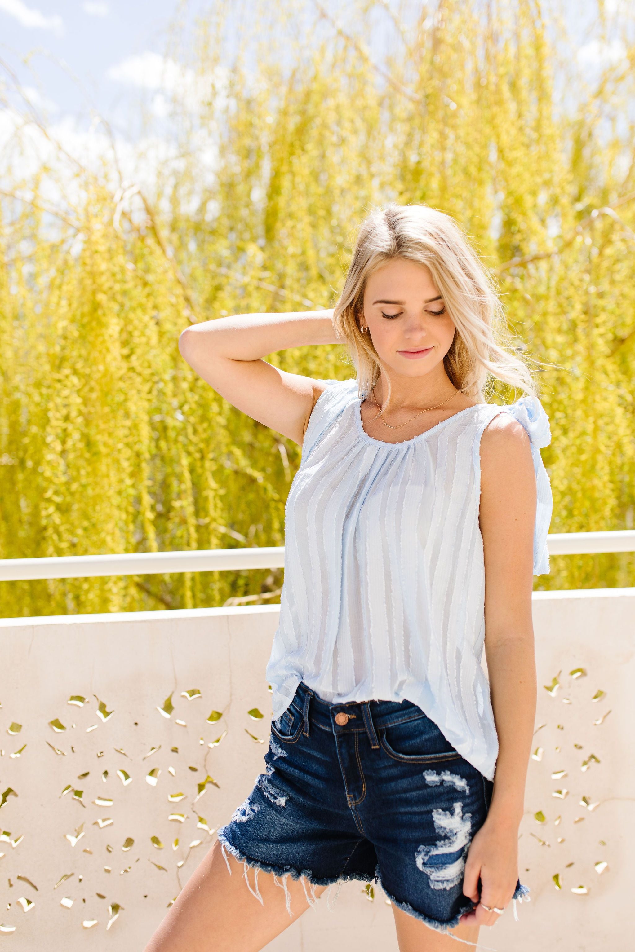 Shoulder Tie Tank In Pale Blue