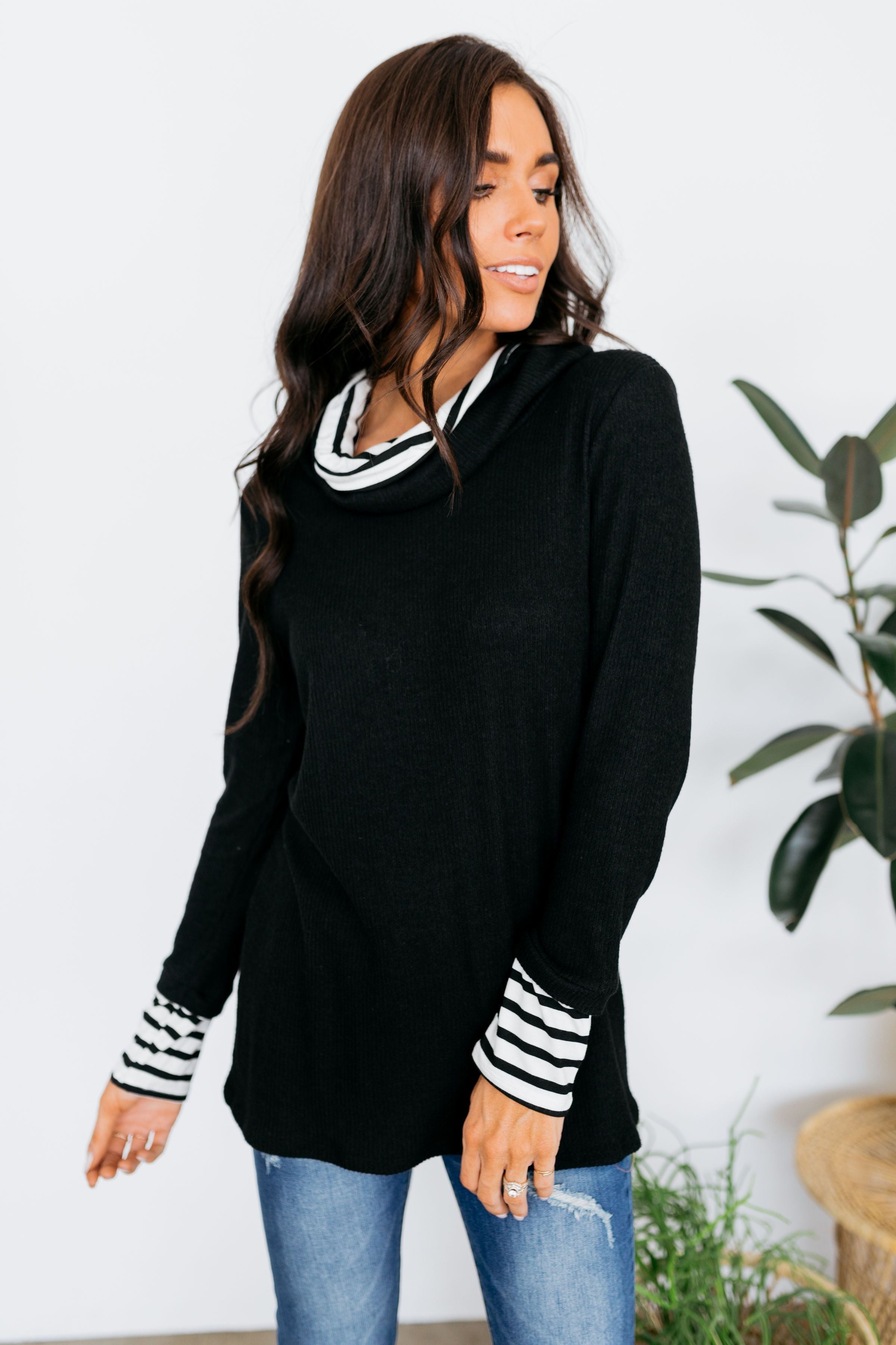 Shy Stripes Cowl Neck Top