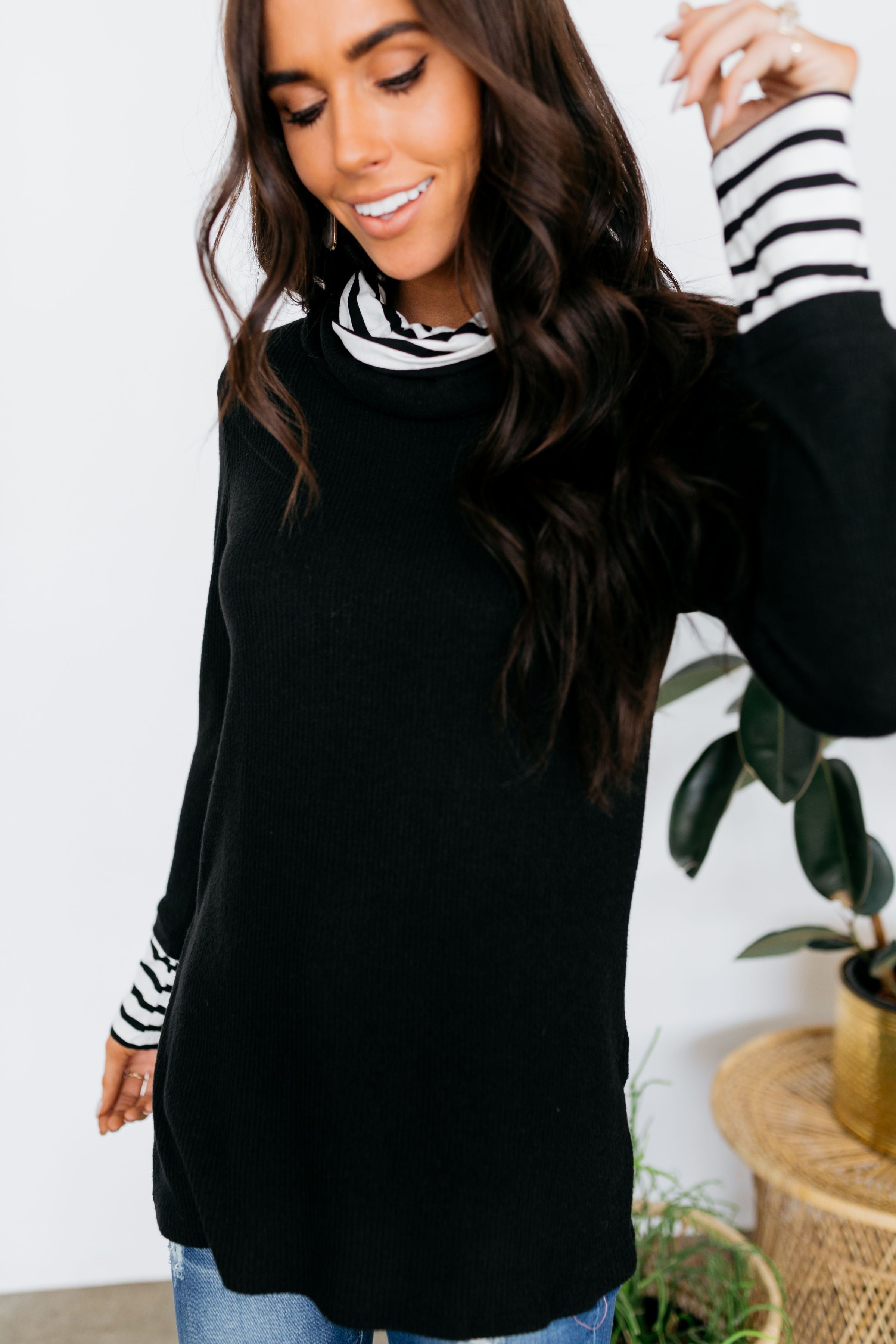 Shy Stripes Cowl Neck Top