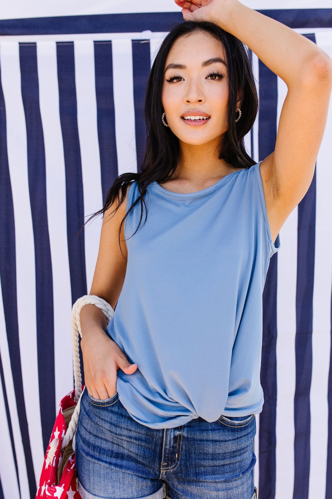 Simple Twist Top In Light Denim