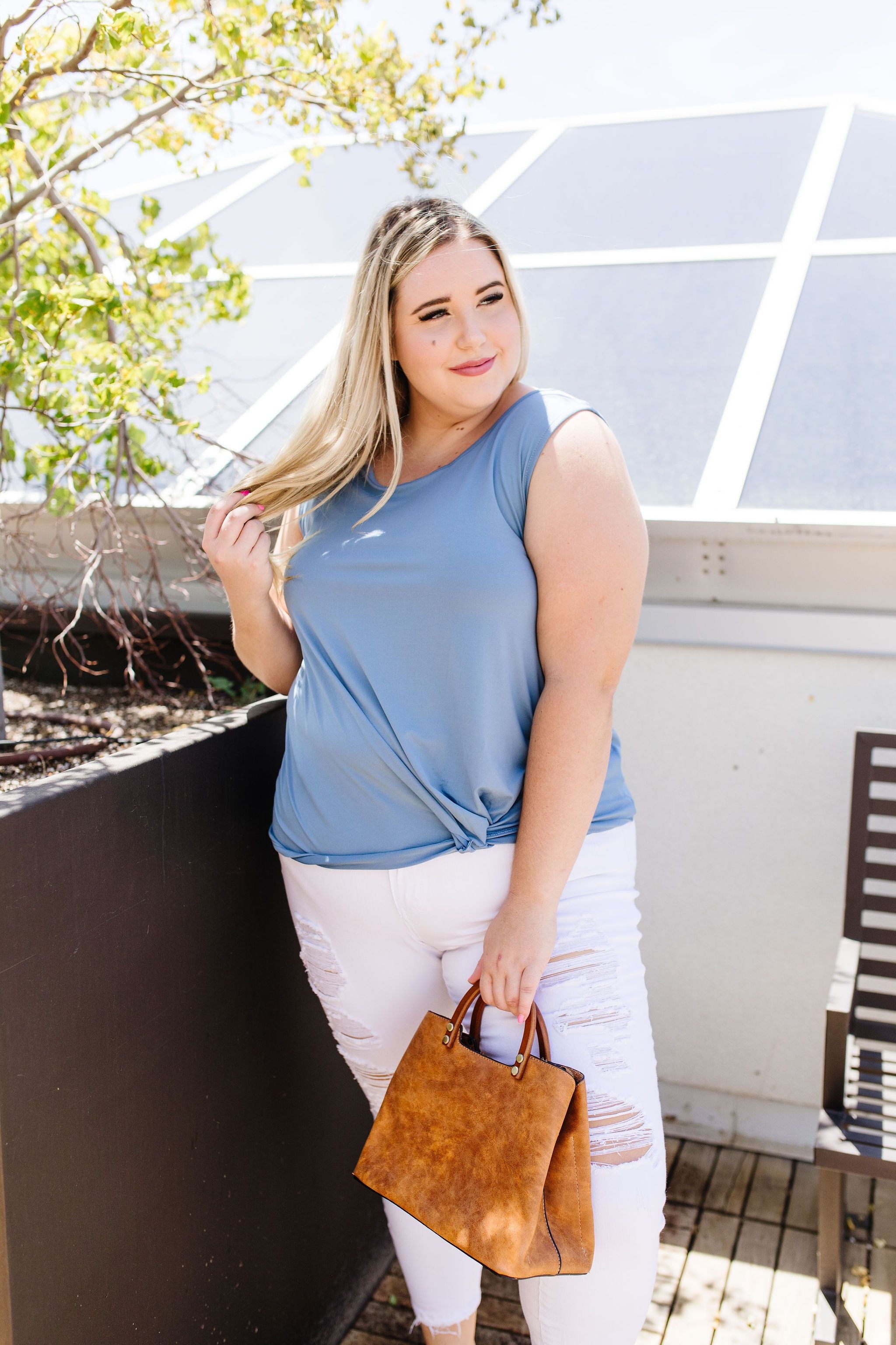 Simple Twist Top In Light Denim