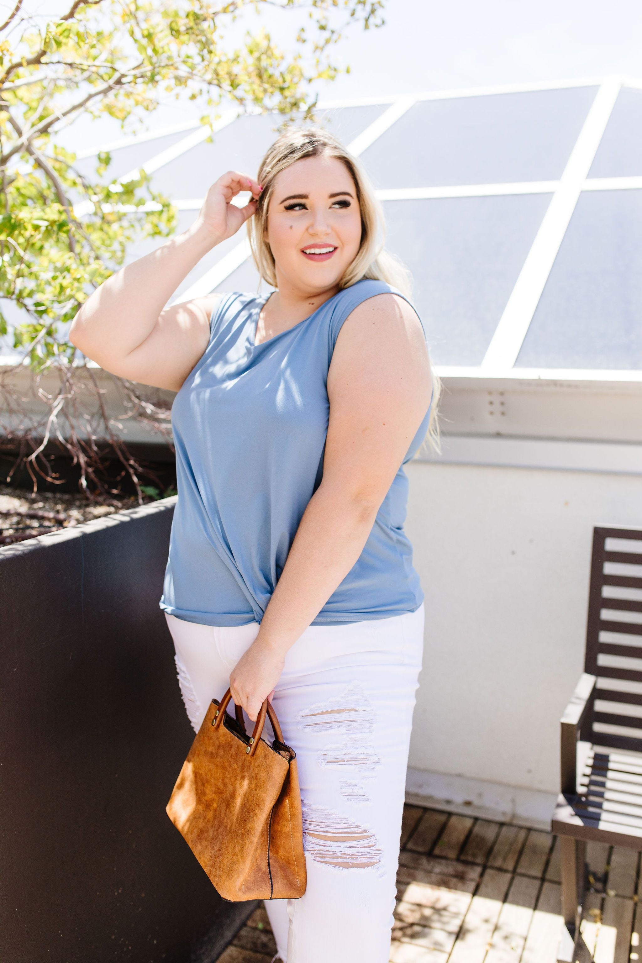 Simple Twist Top In Light Denim