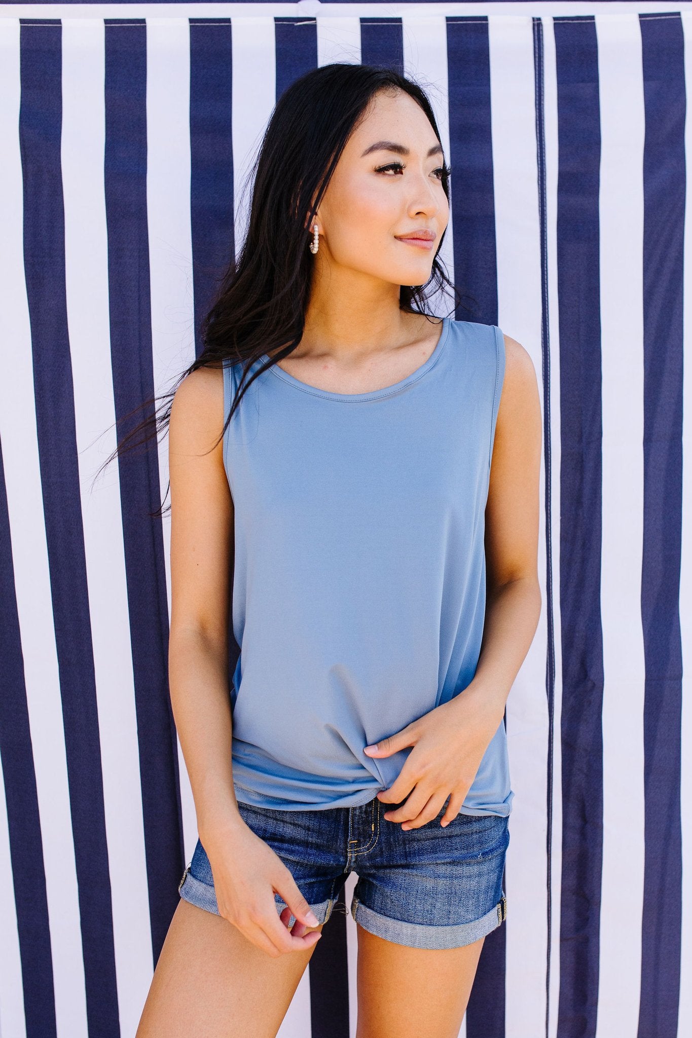 Simple Twist Top In Light Denim