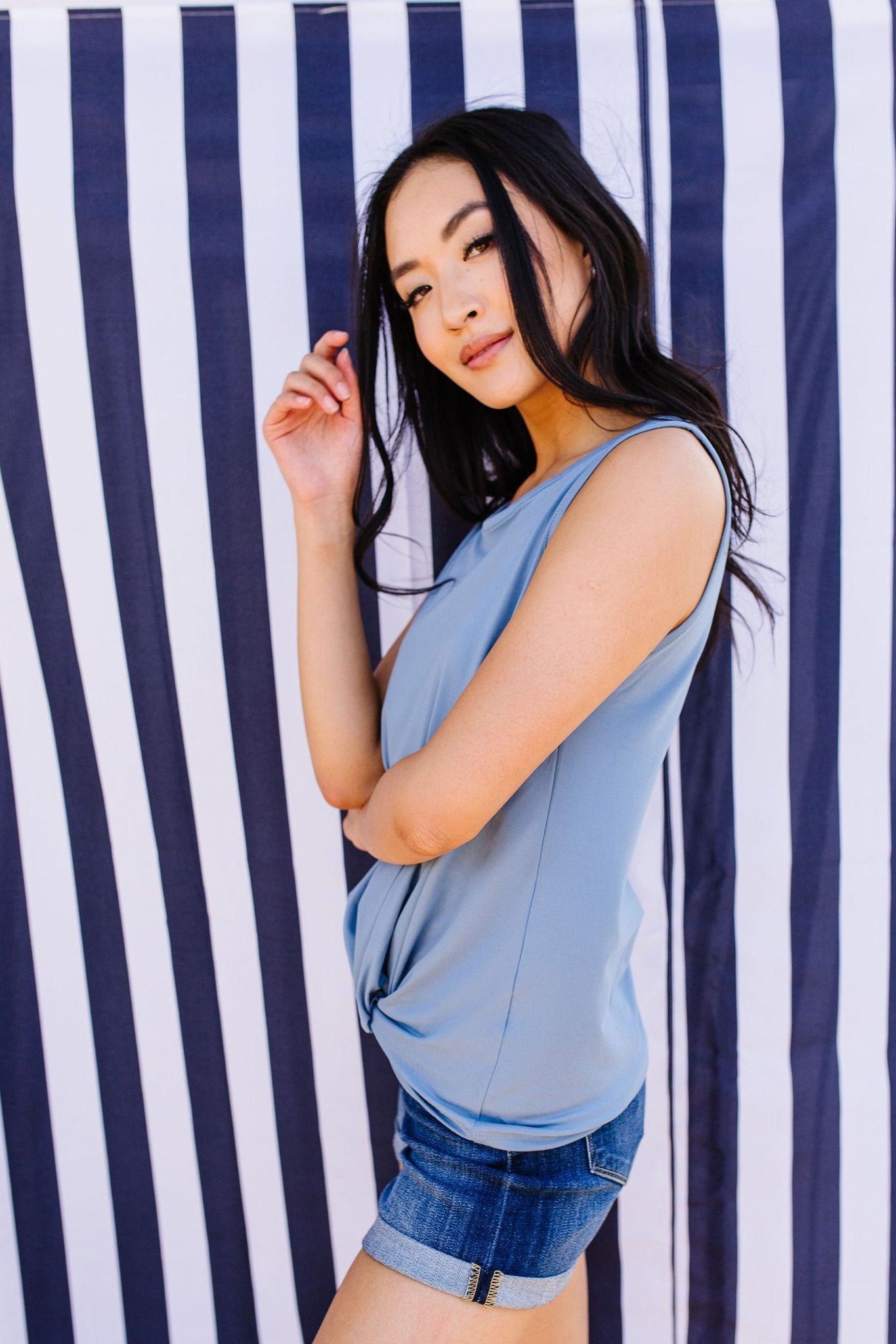 Simple Twist Top In Light Denim