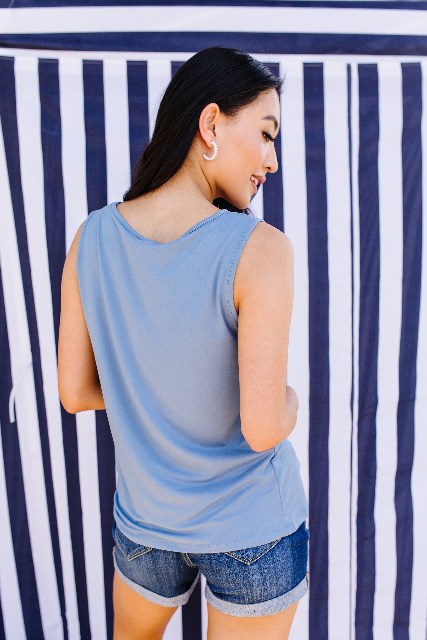 Simple Twist Top In Light Denim