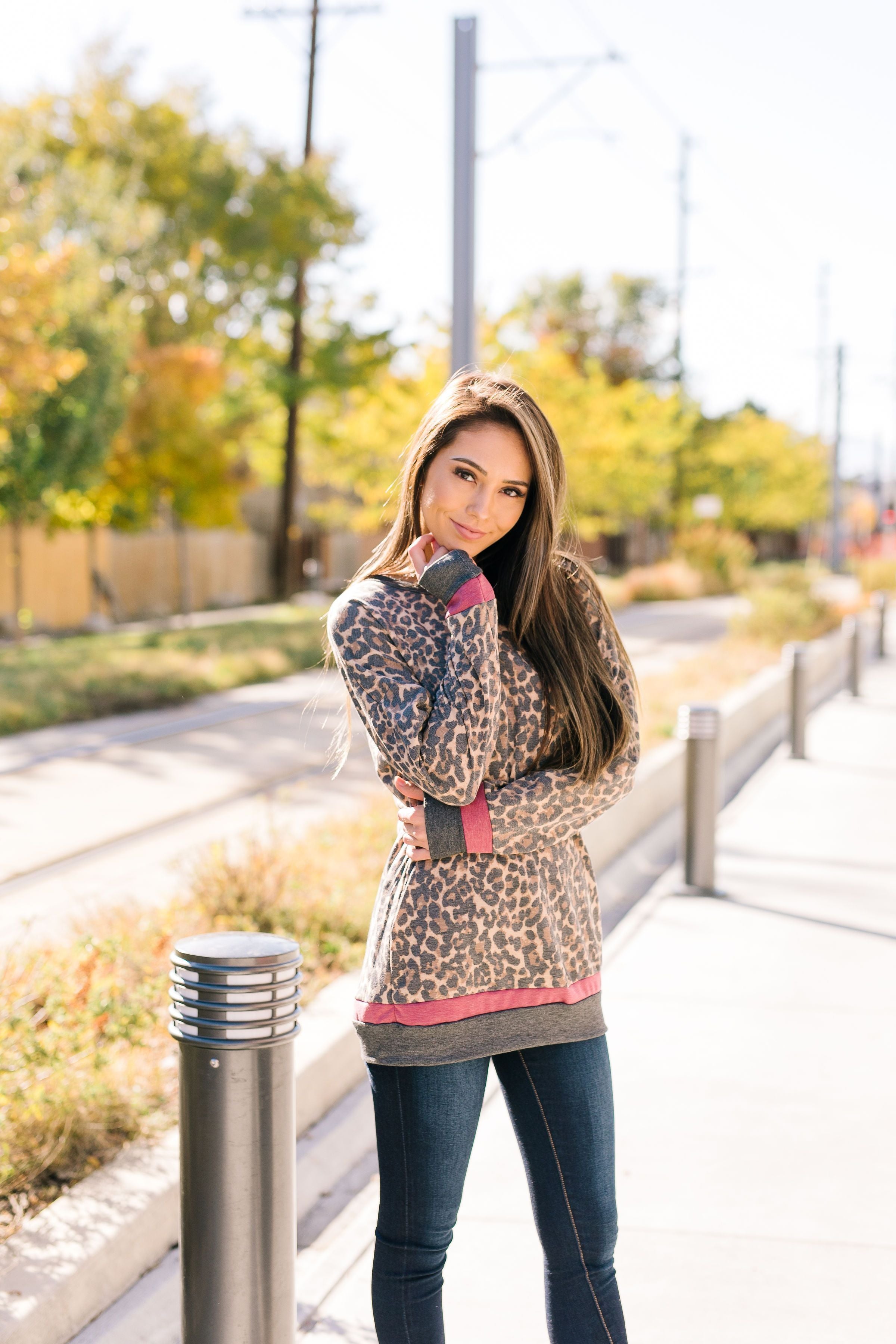 Sleep The Day Away Faded Leopard Top With Contrast Stripes - ALL SALES FINAL