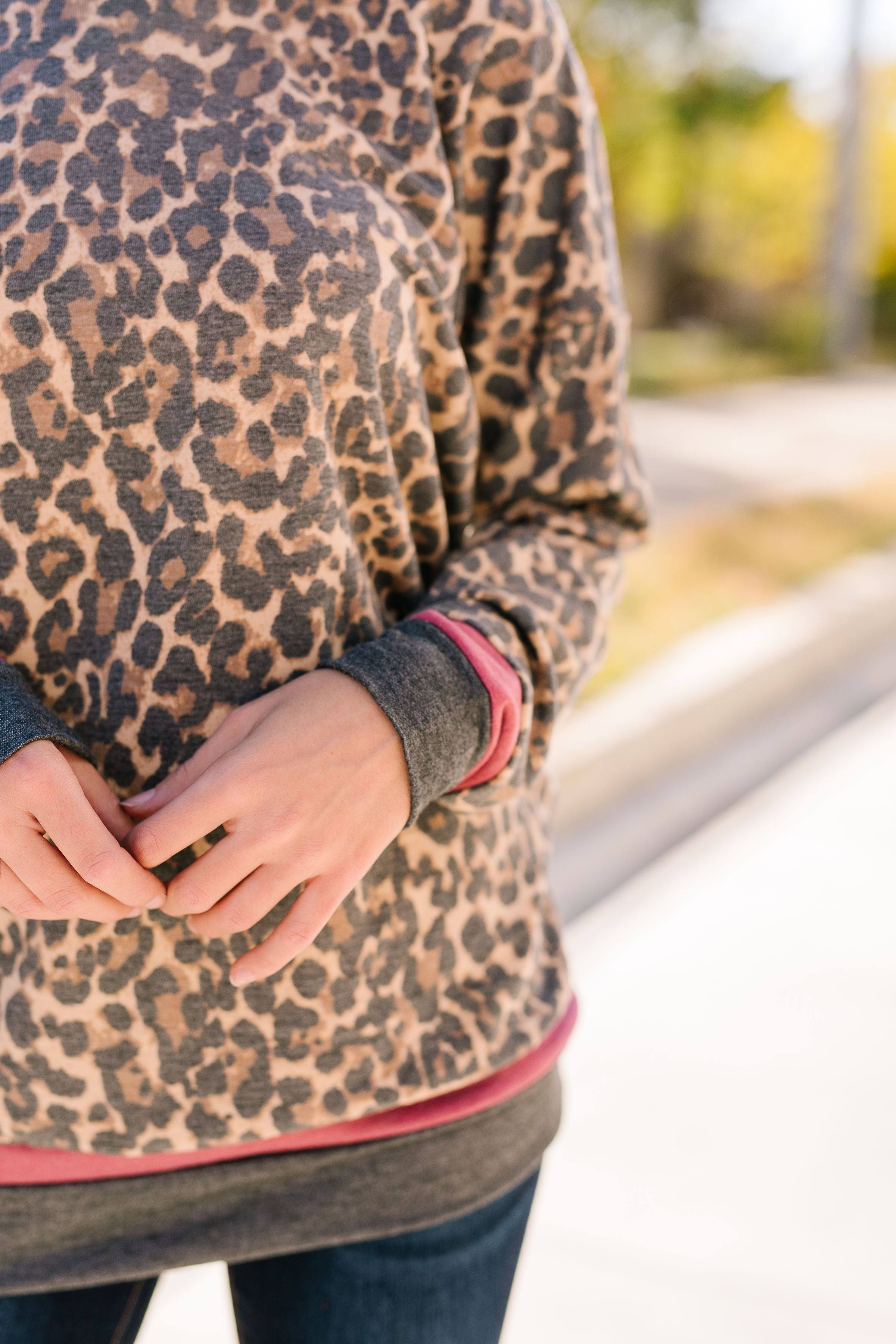 Sleep The Day Away Faded Leopard Top With Contrast Stripes - ALL SALES FINAL