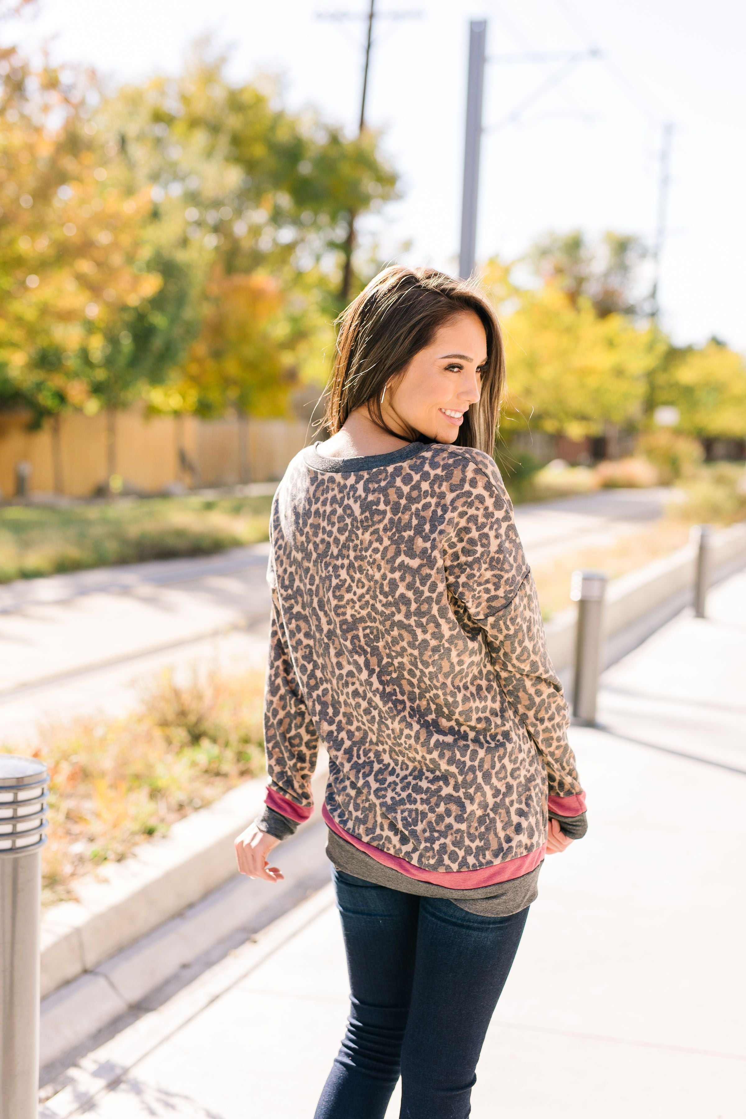 Sleep The Day Away Faded Leopard Top With Contrast Stripes - ALL SALES FINAL