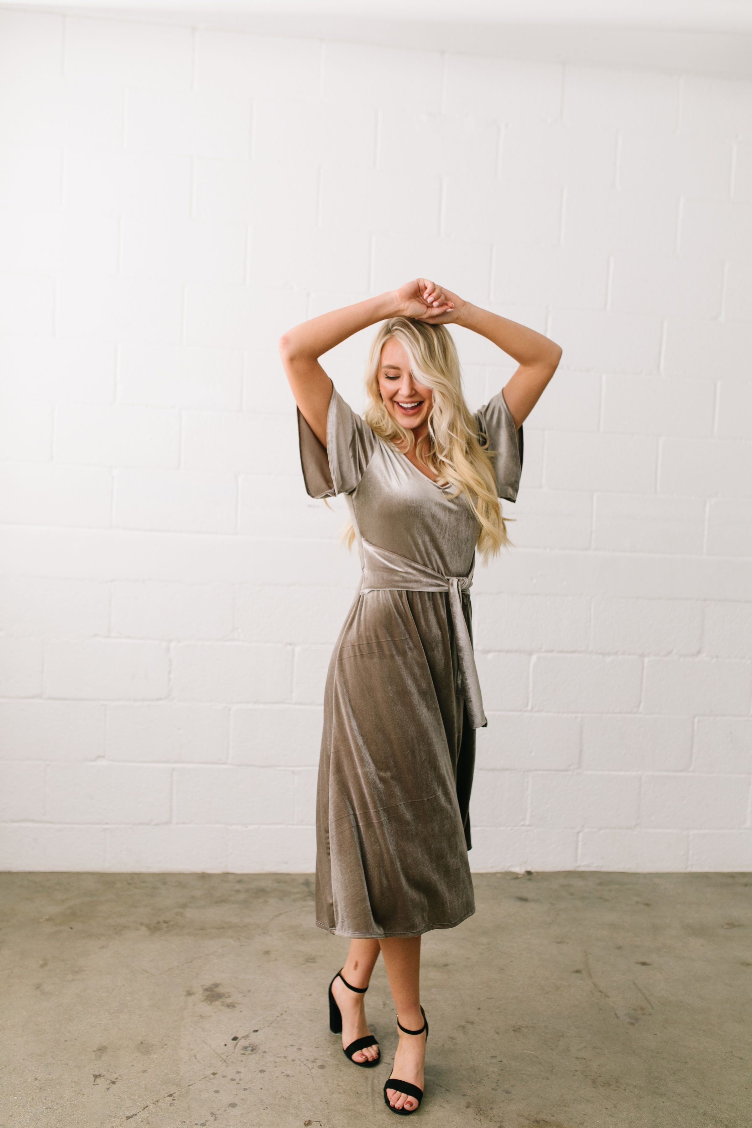 Smile Sparkle Shine Velvet Dress In Champagne - ALL SALES FINAL