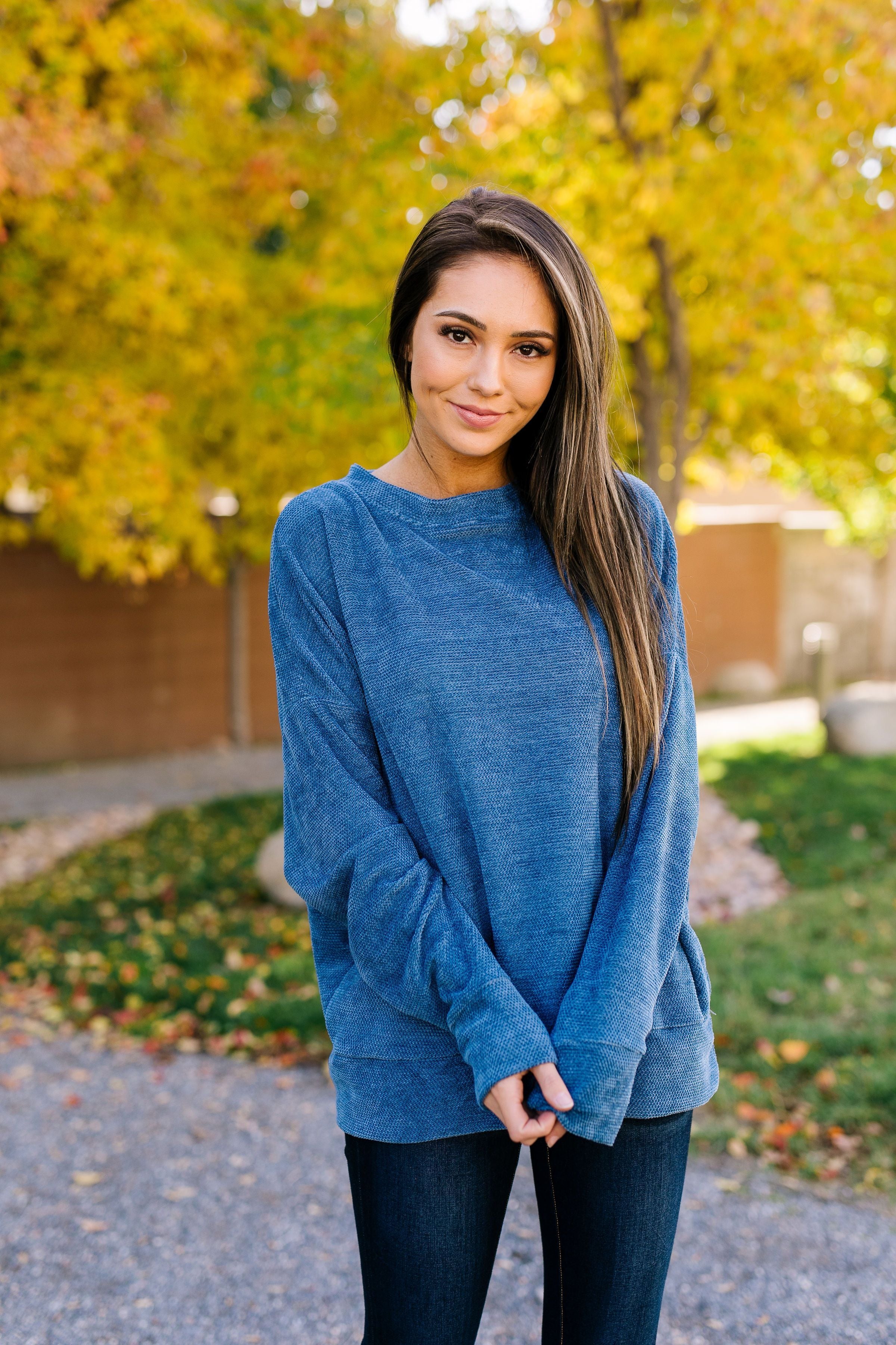 Soft Like Butter Chenille Top In Blue - ALL SALES FINAL