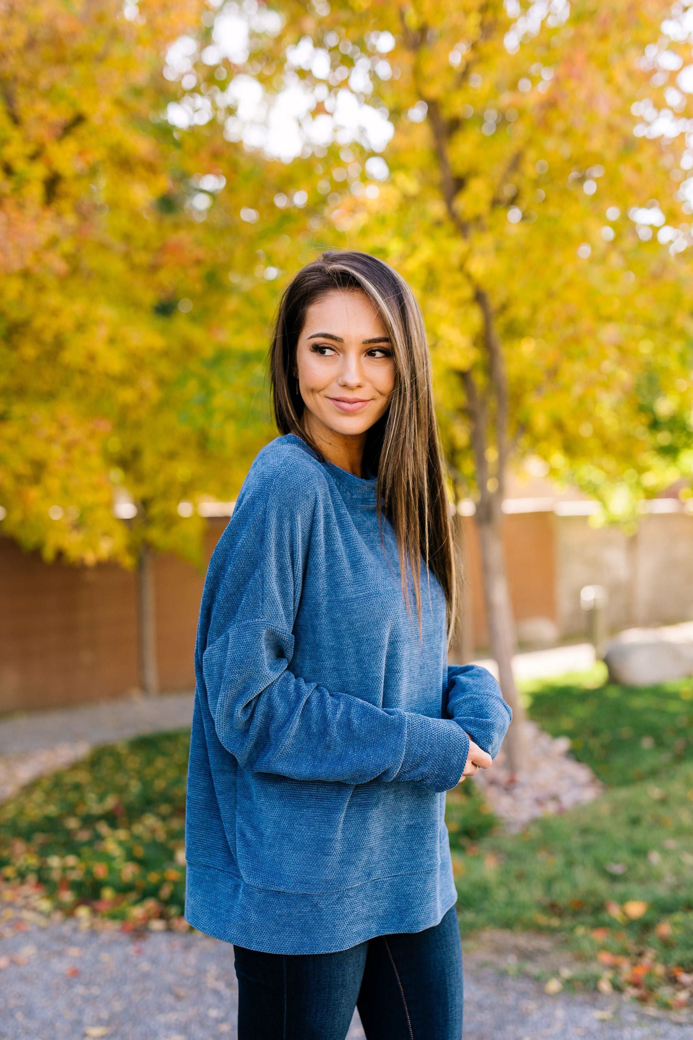 Soft Like Butter Chenille Top In Blue - ALL SALES FINAL