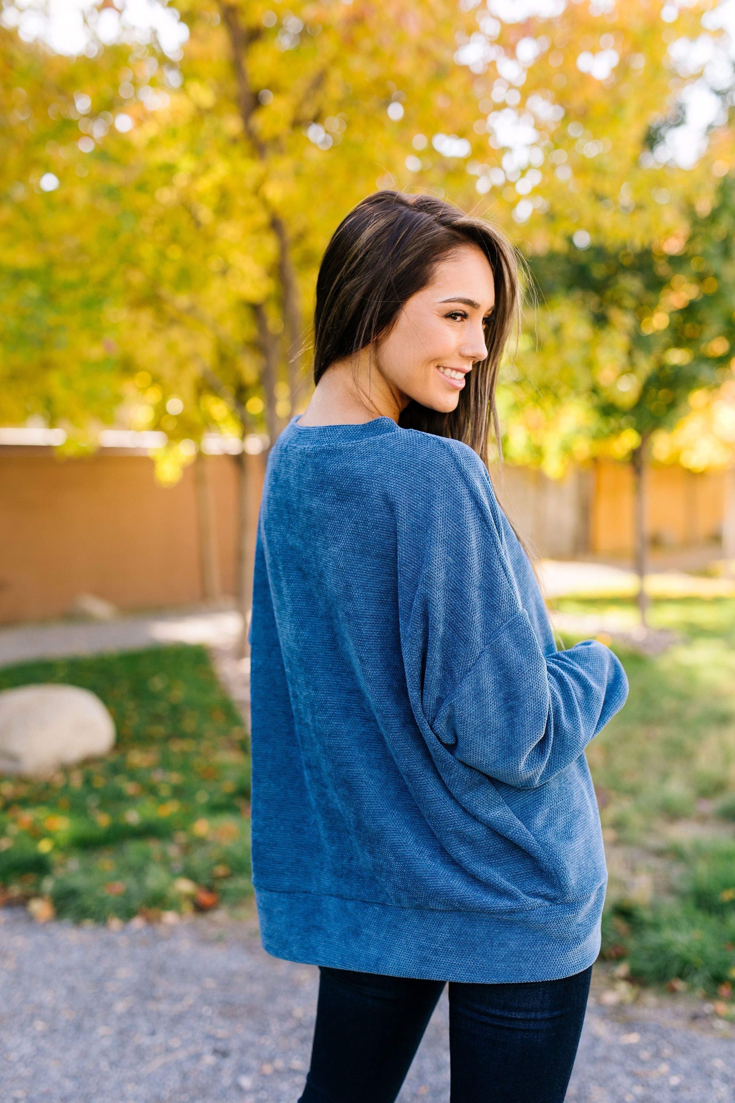 Soft Like Butter Chenille Top In Blue - ALL SALES FINAL