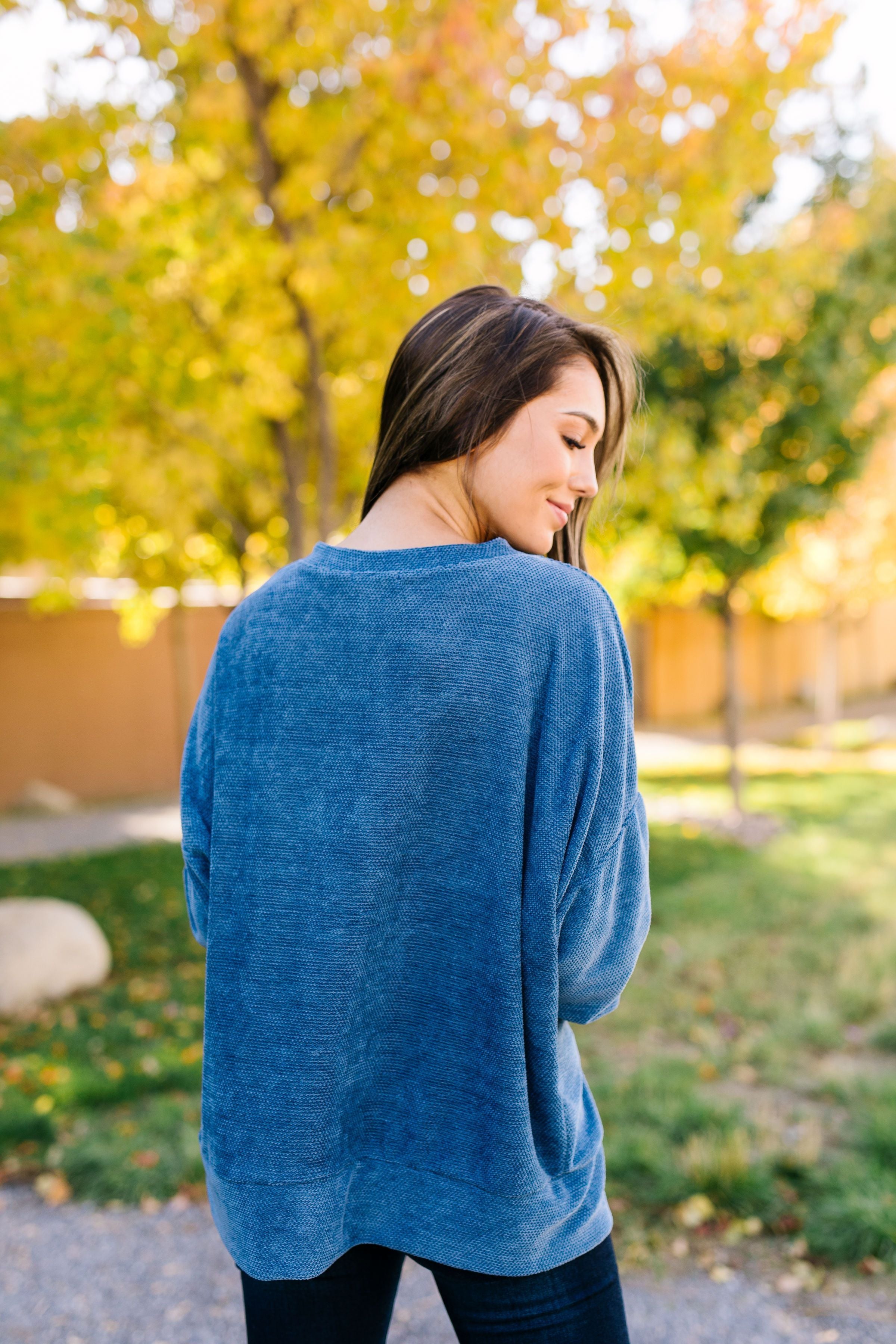 Soft Like Butter Chenille Top In Blue - ALL SALES FINAL