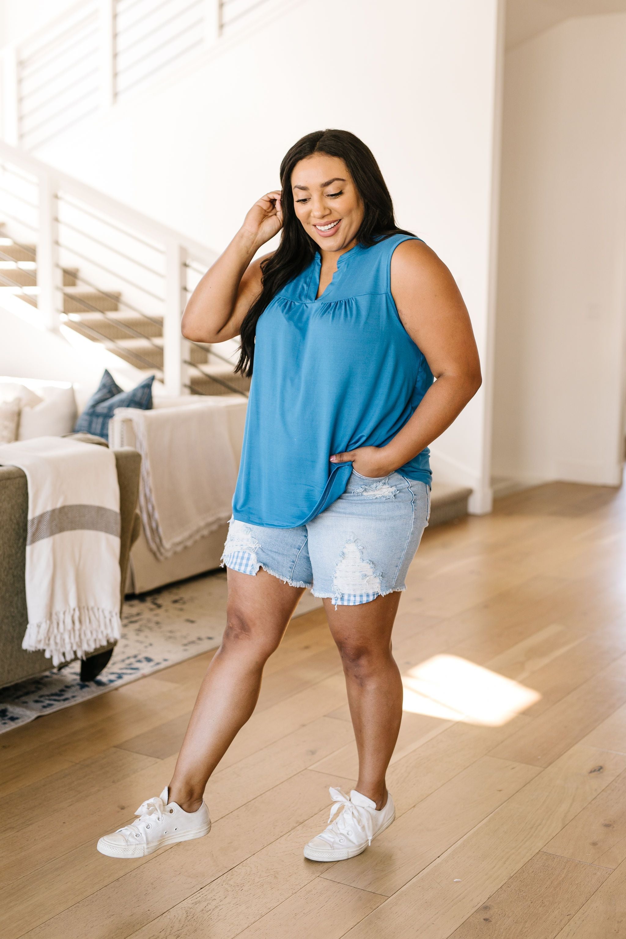 Split Second Top In Cornflower