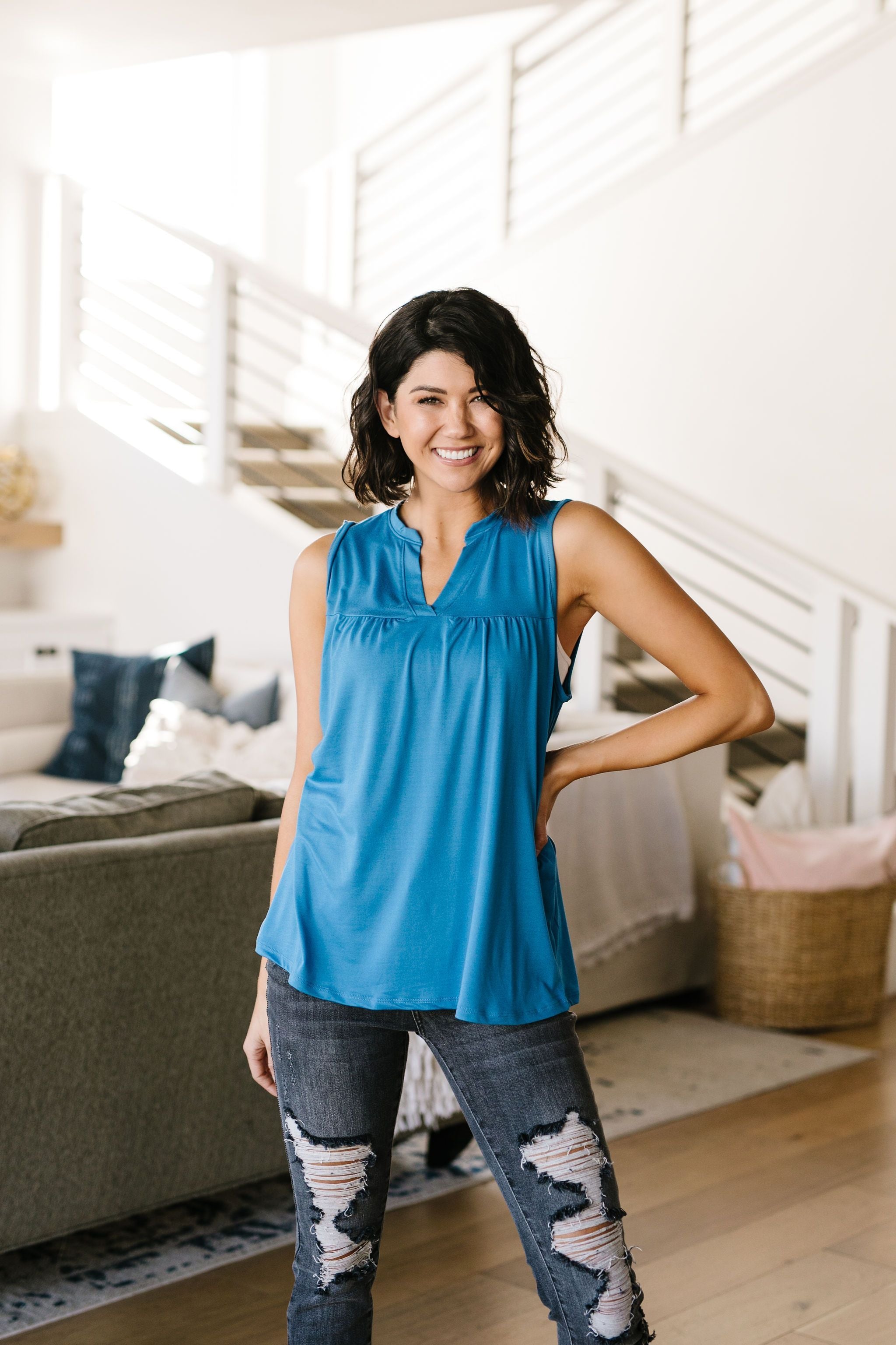 Split Second Top In Cornflower