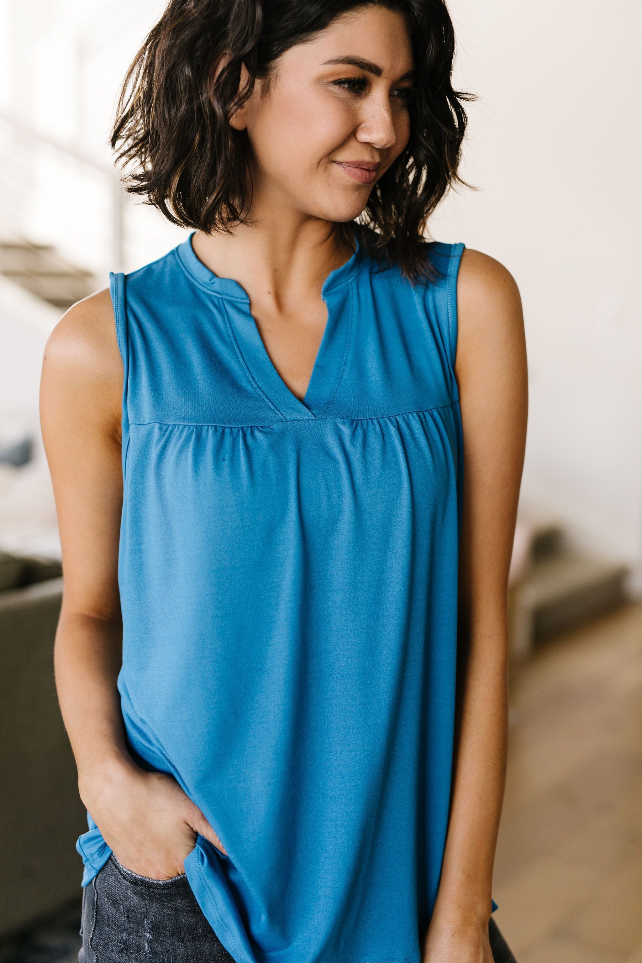 Split Second Top In Cornflower