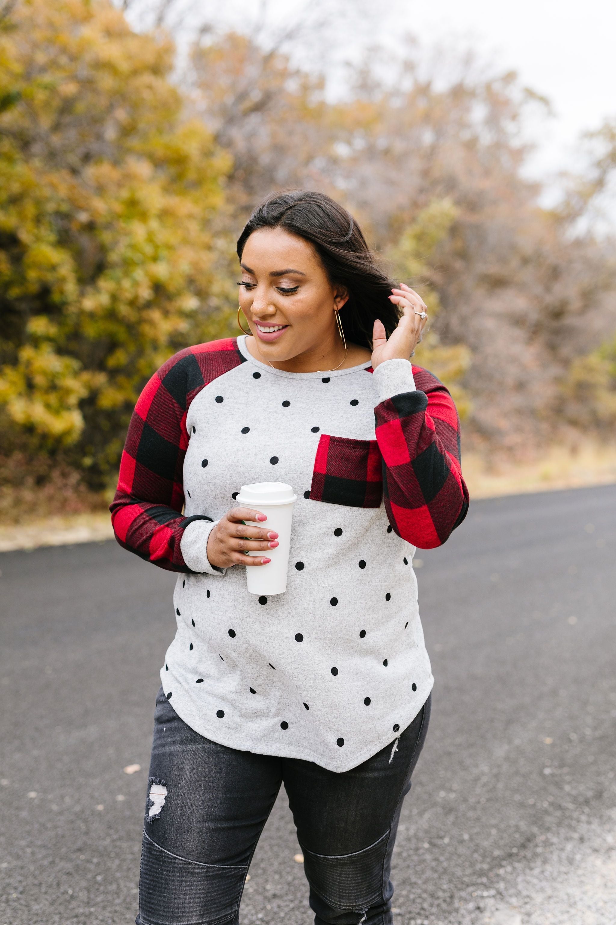 Spot Of Plaid Raglan Top