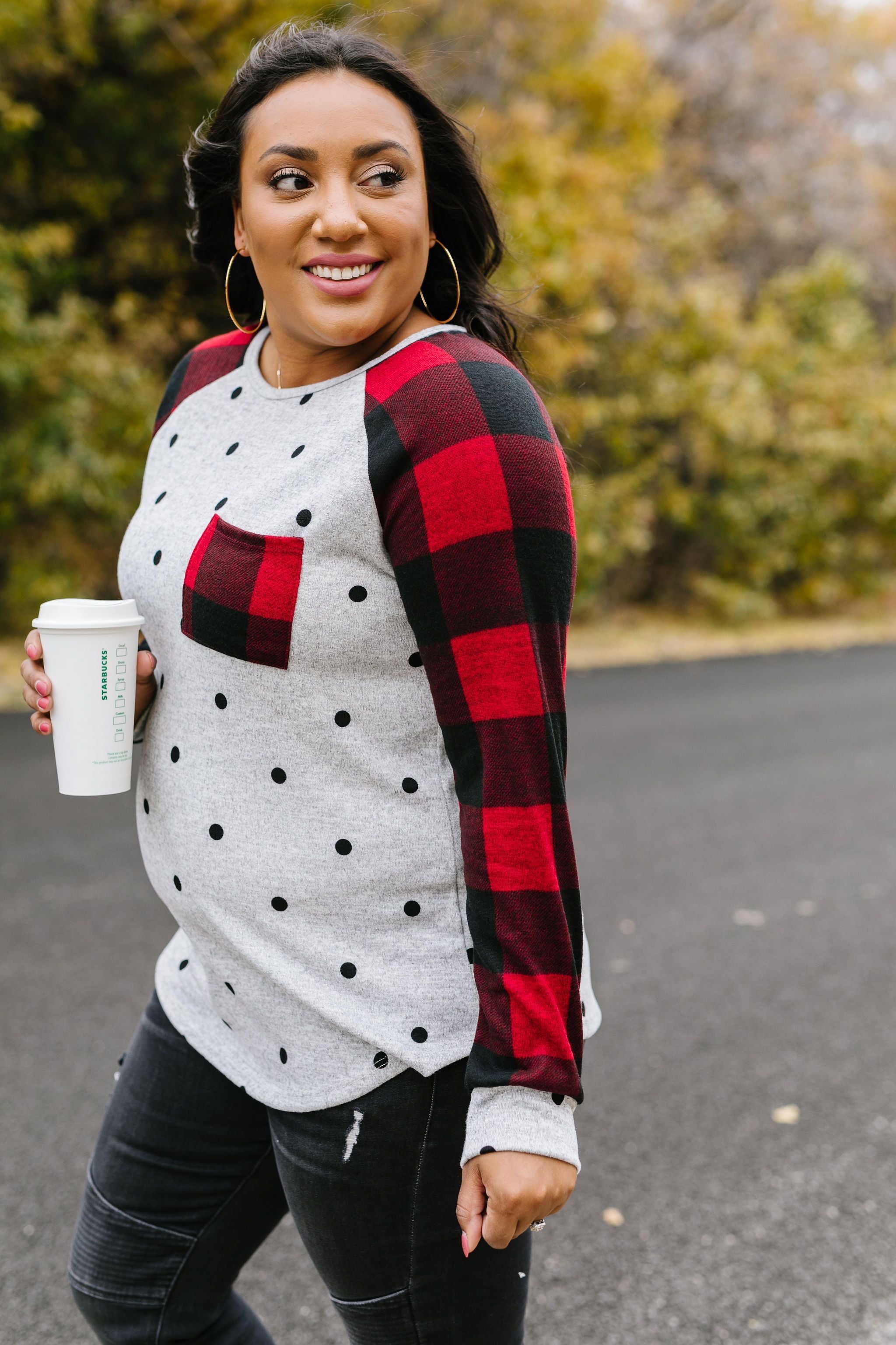 Spot Of Plaid Raglan Top