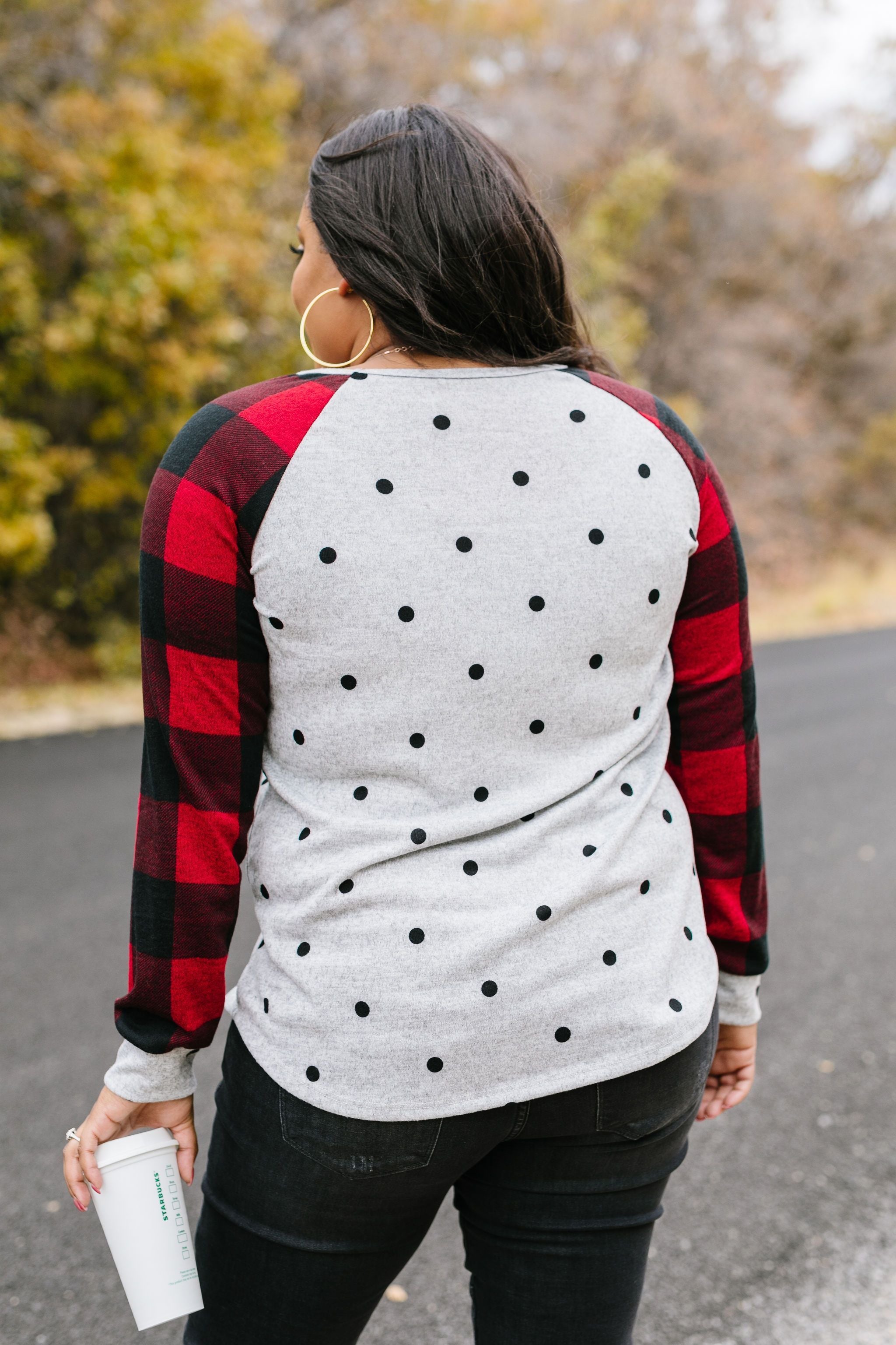 Spot Of Plaid Raglan Top