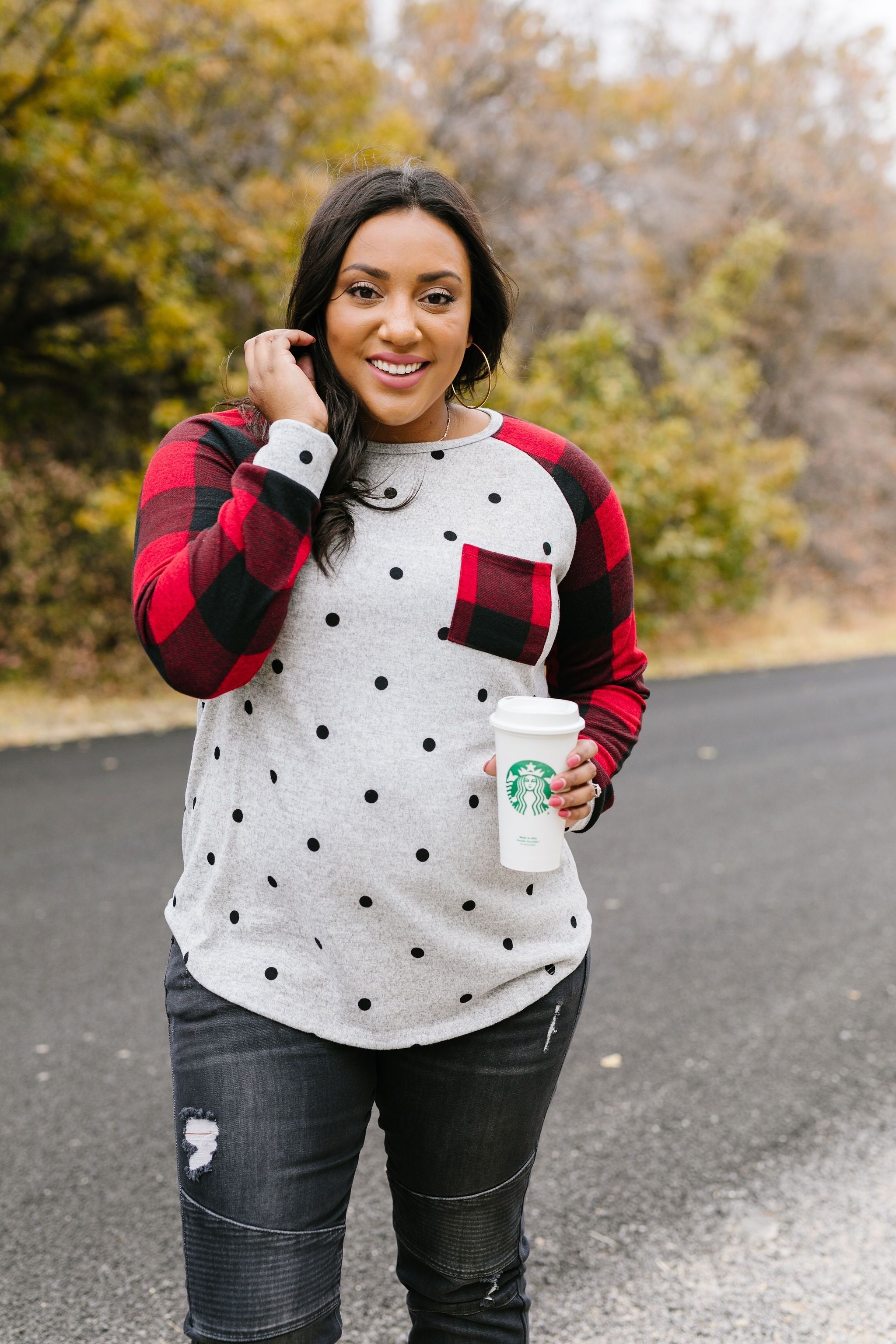 Spot Of Plaid Raglan Top