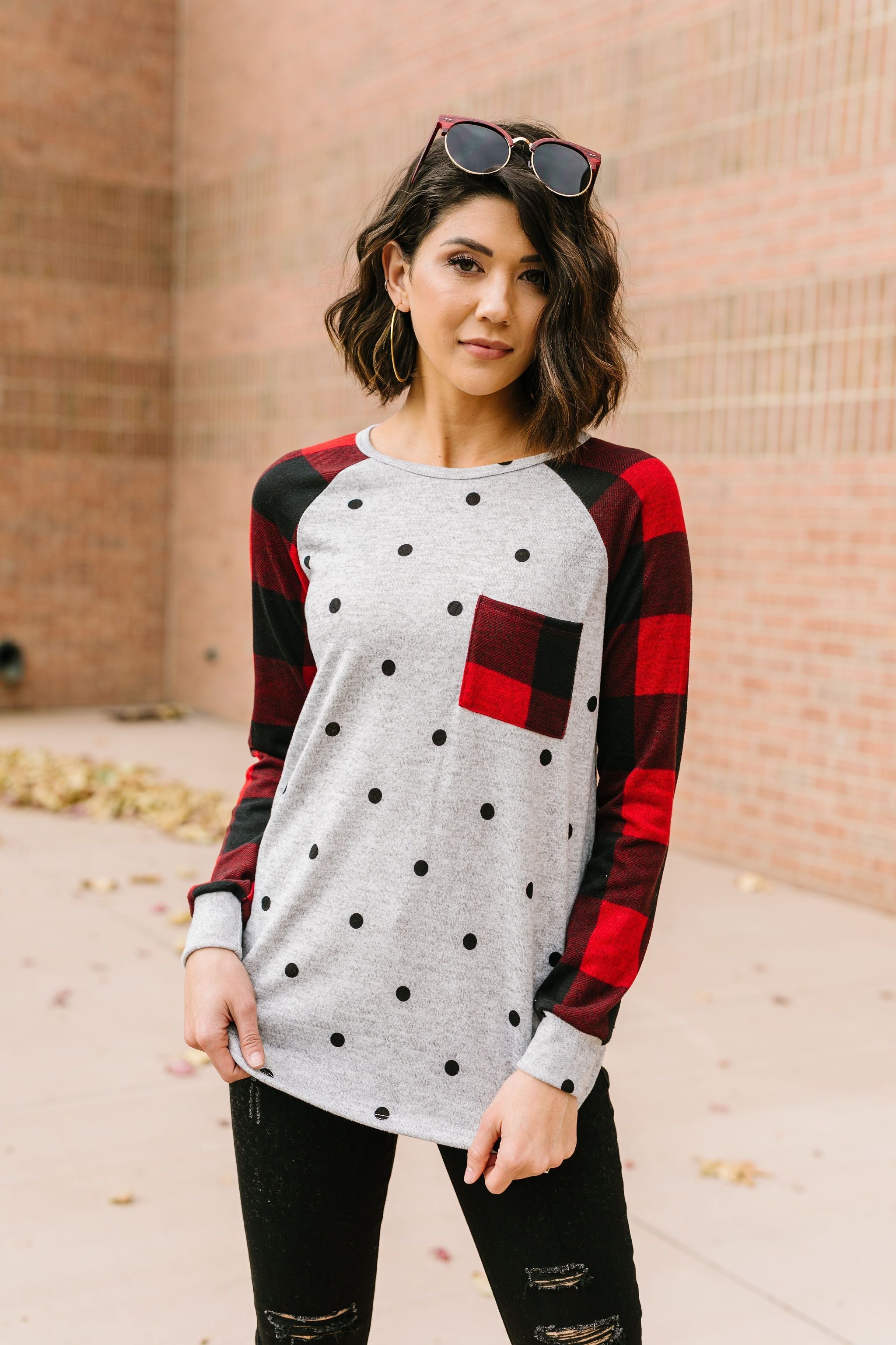 Spot Of Plaid Raglan Top
