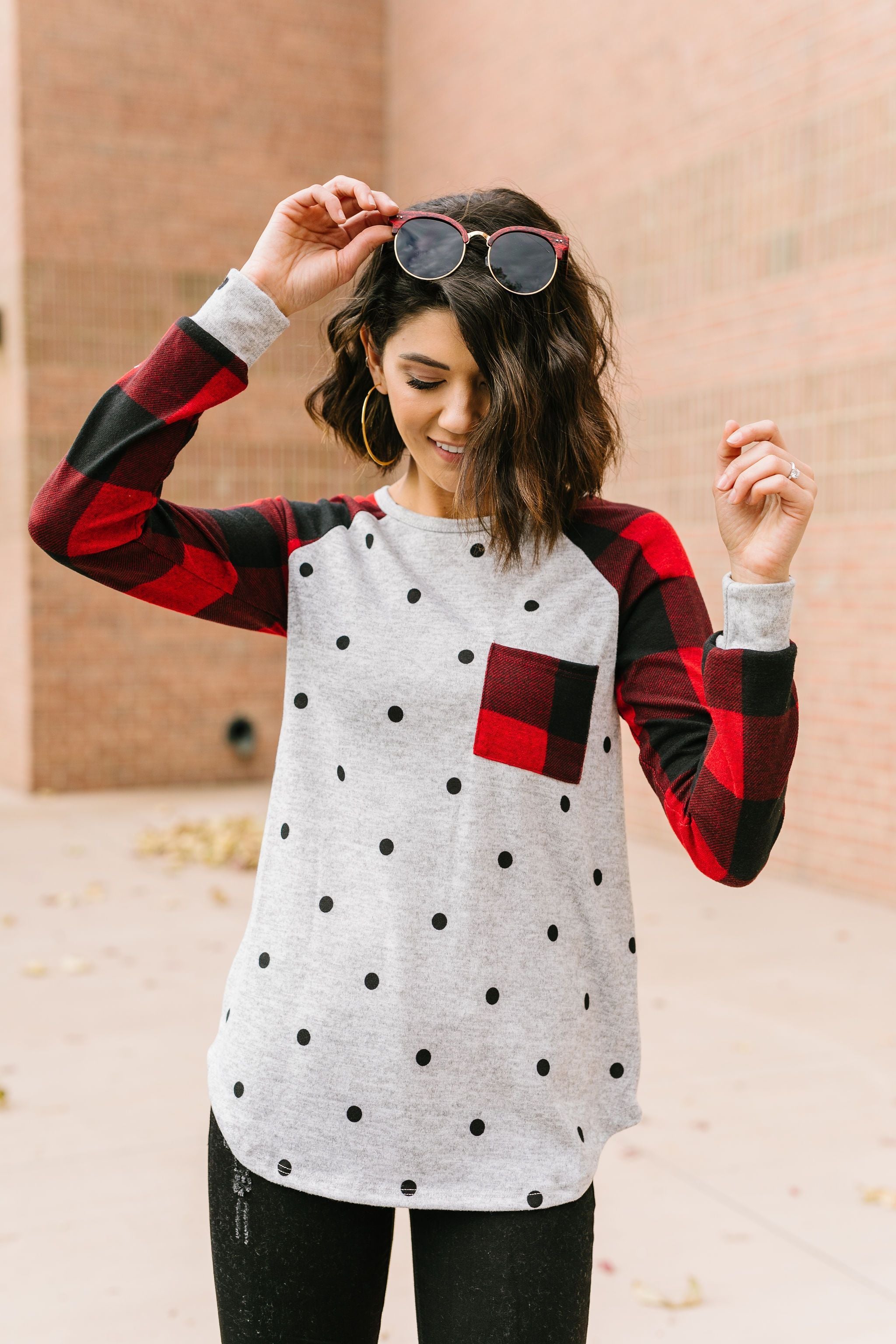 Spot Of Plaid Raglan Top