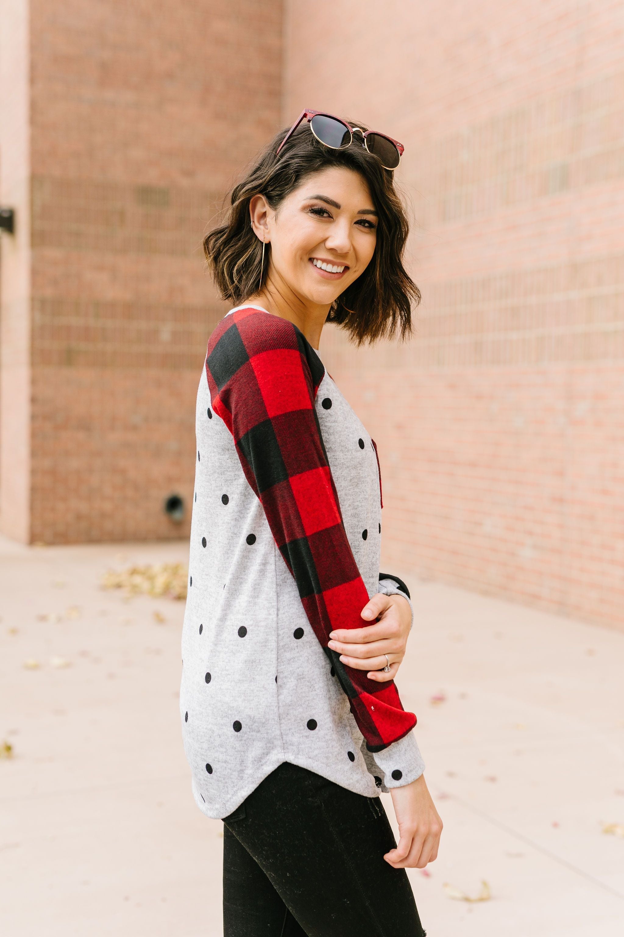 Spot Of Plaid Raglan Top