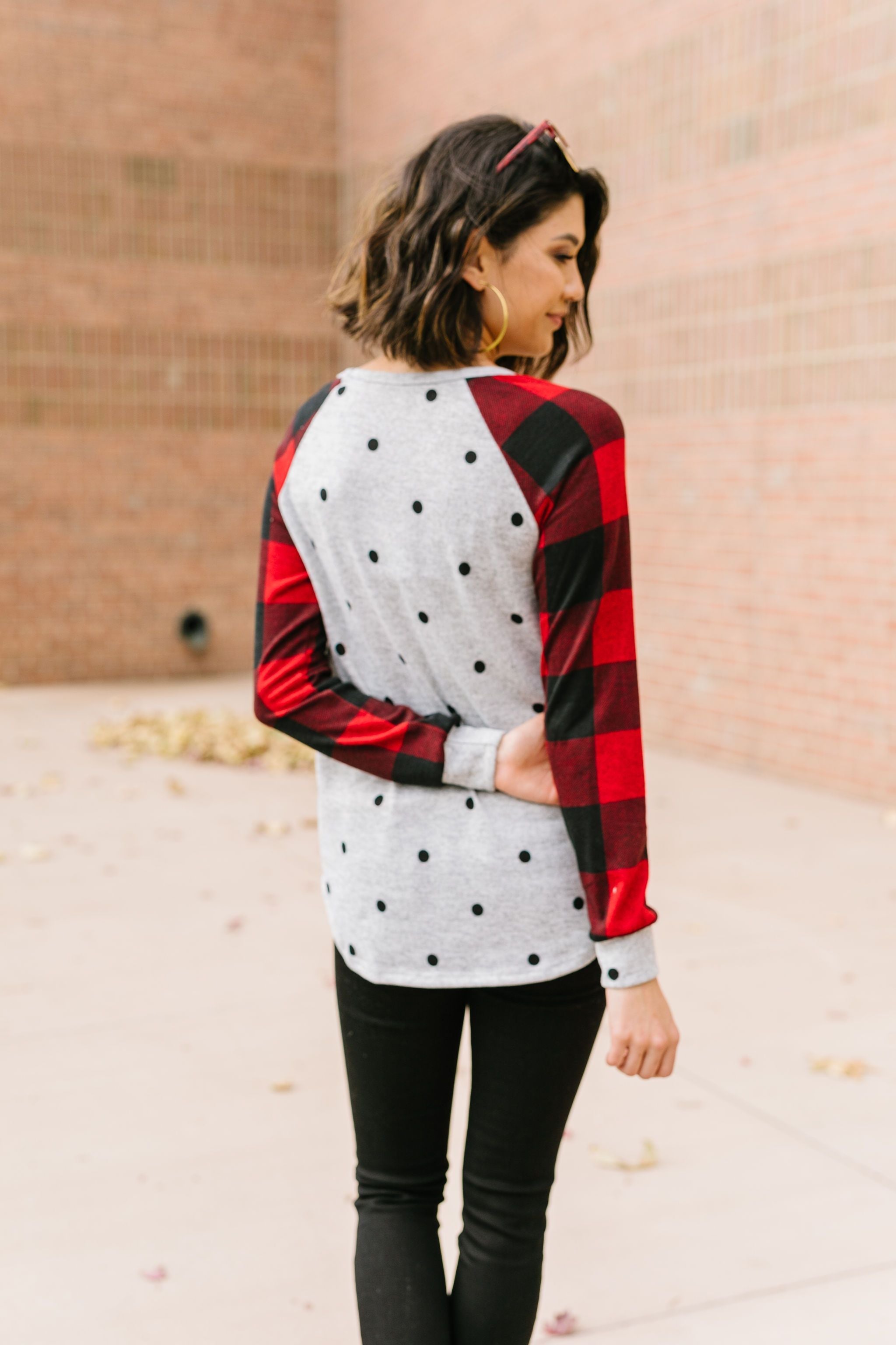 Spot Of Plaid Raglan Top