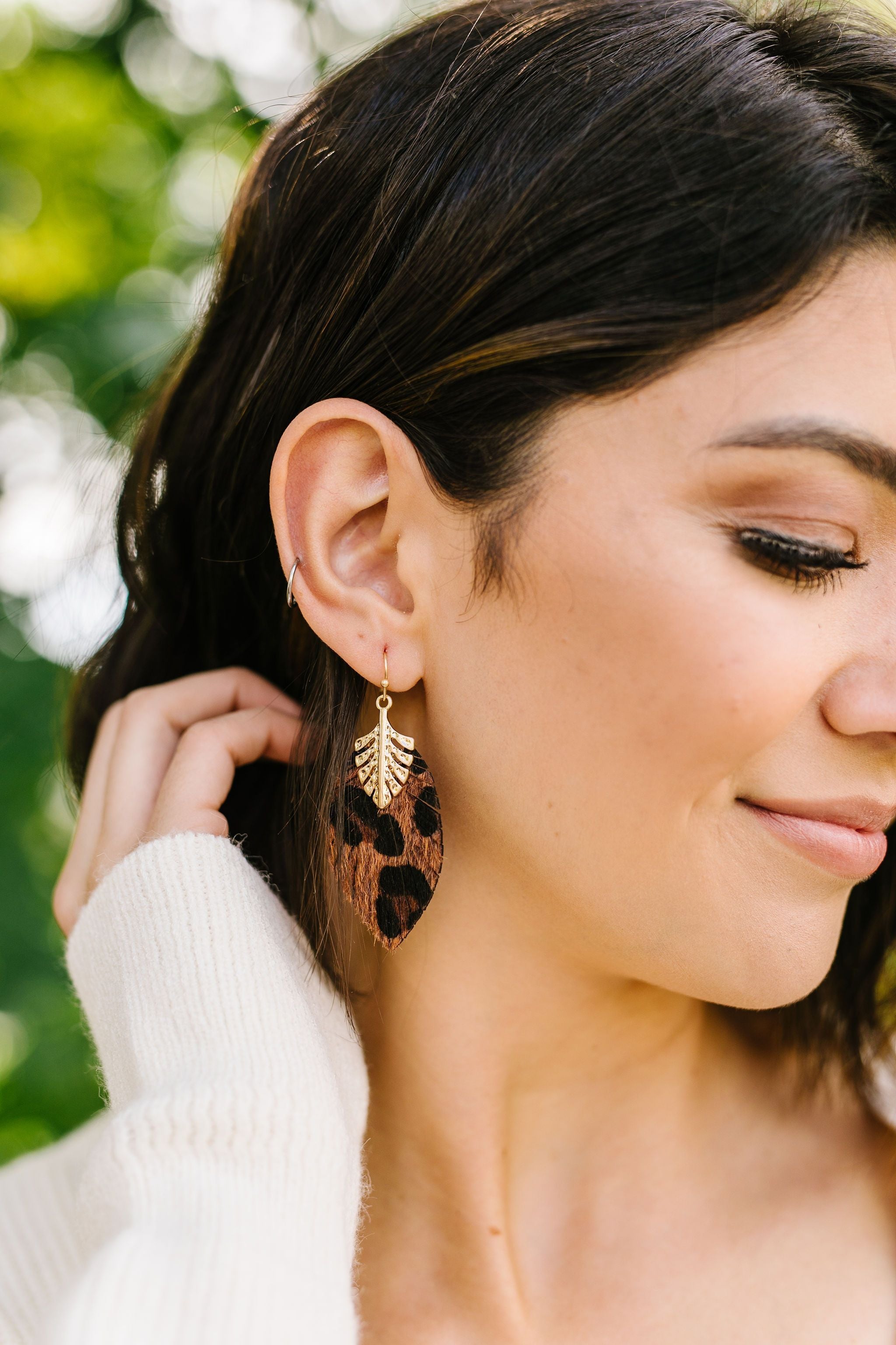 Spotted Furry Leaf Earrings