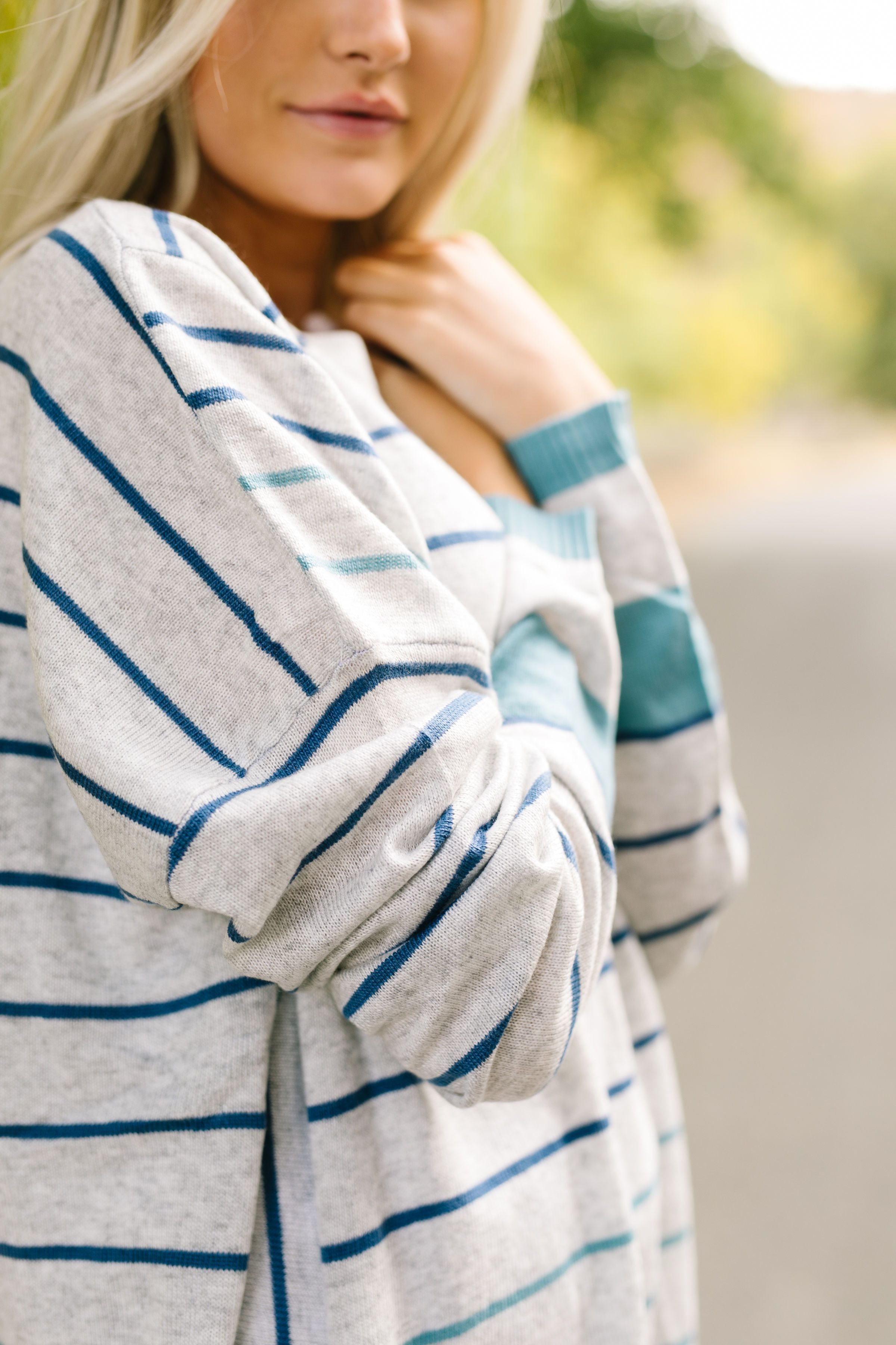 Stairway To Heaven Gray And Blue Striped Sweater - ALL SALES FINAL