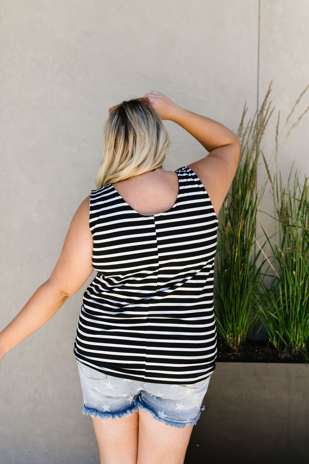 Stripe On All Summer Long Tank In Black