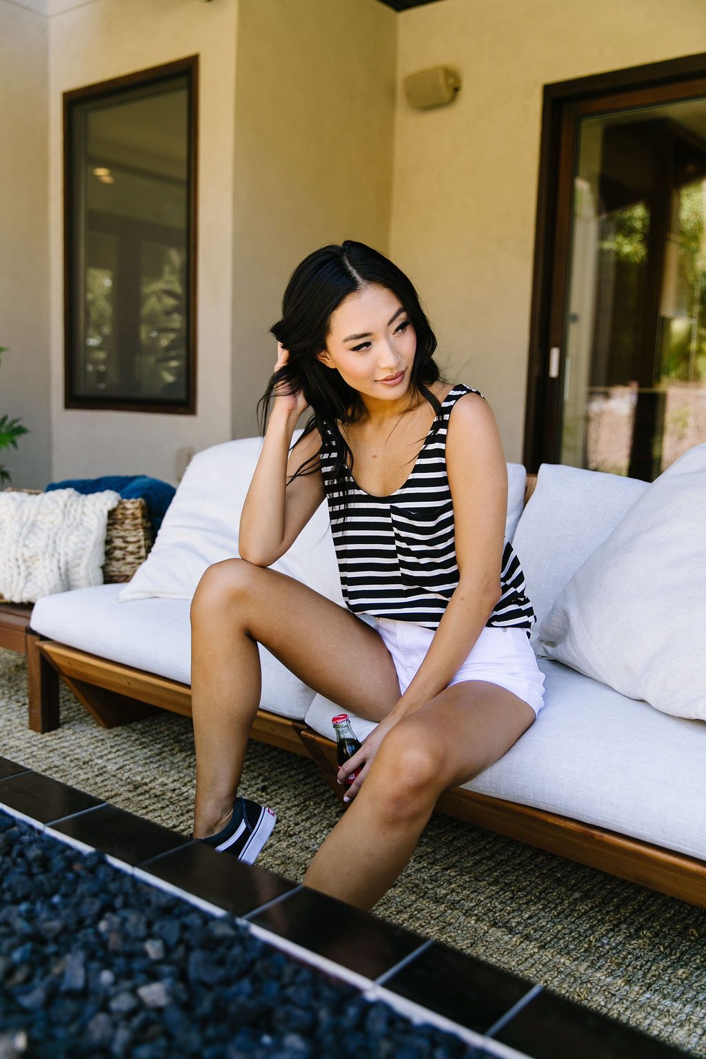 Stripe On All Summer Long Tank In Black