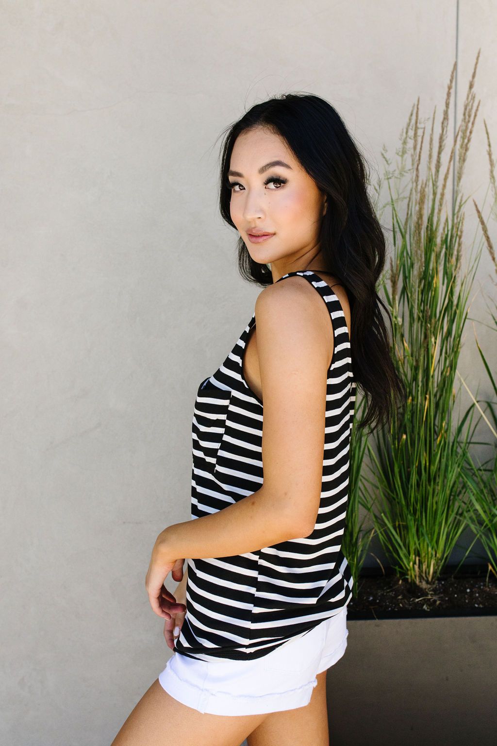 Stripe On All Summer Long Tank In Black