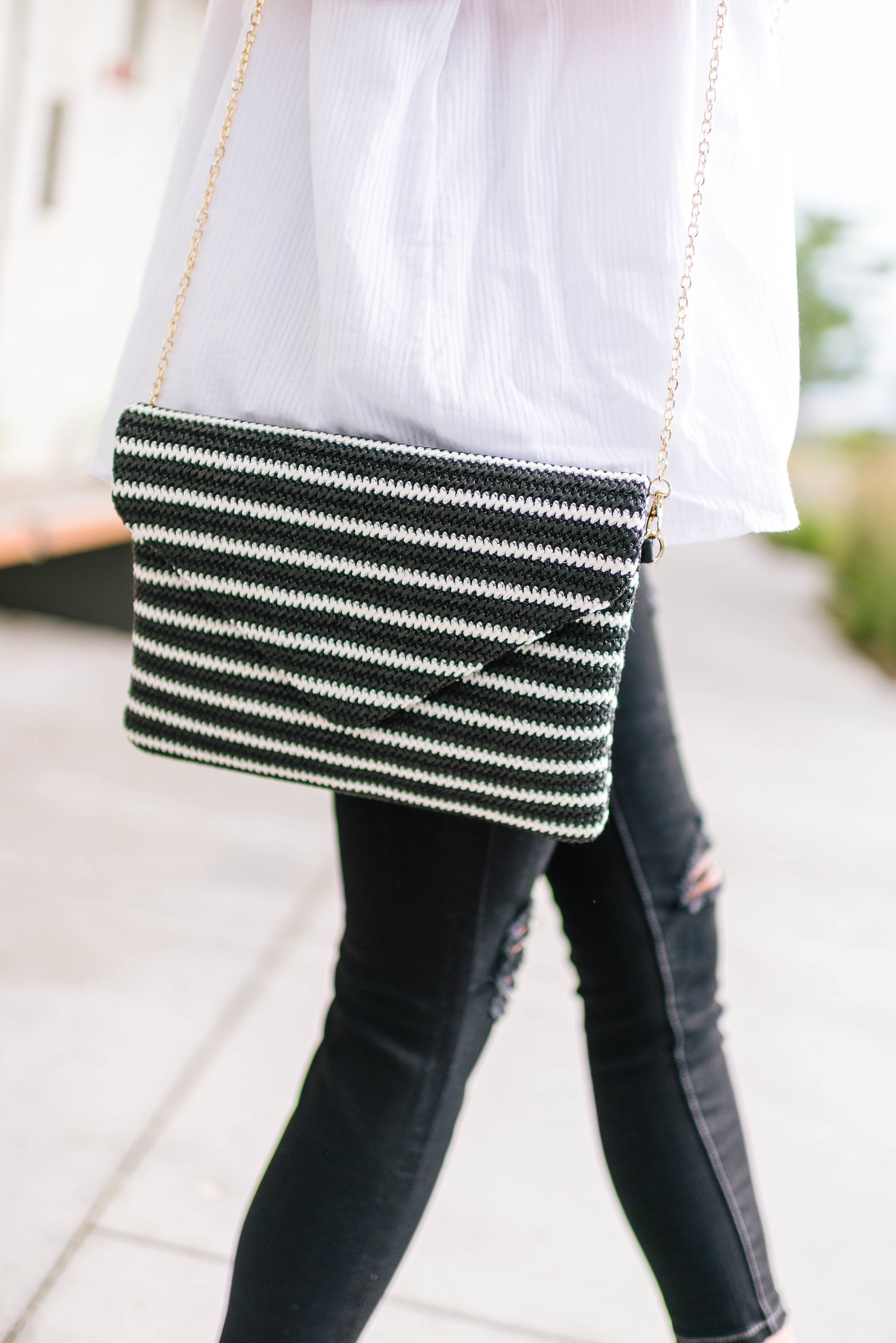 Striped Clutch + Chain - ALL SALES FINAL