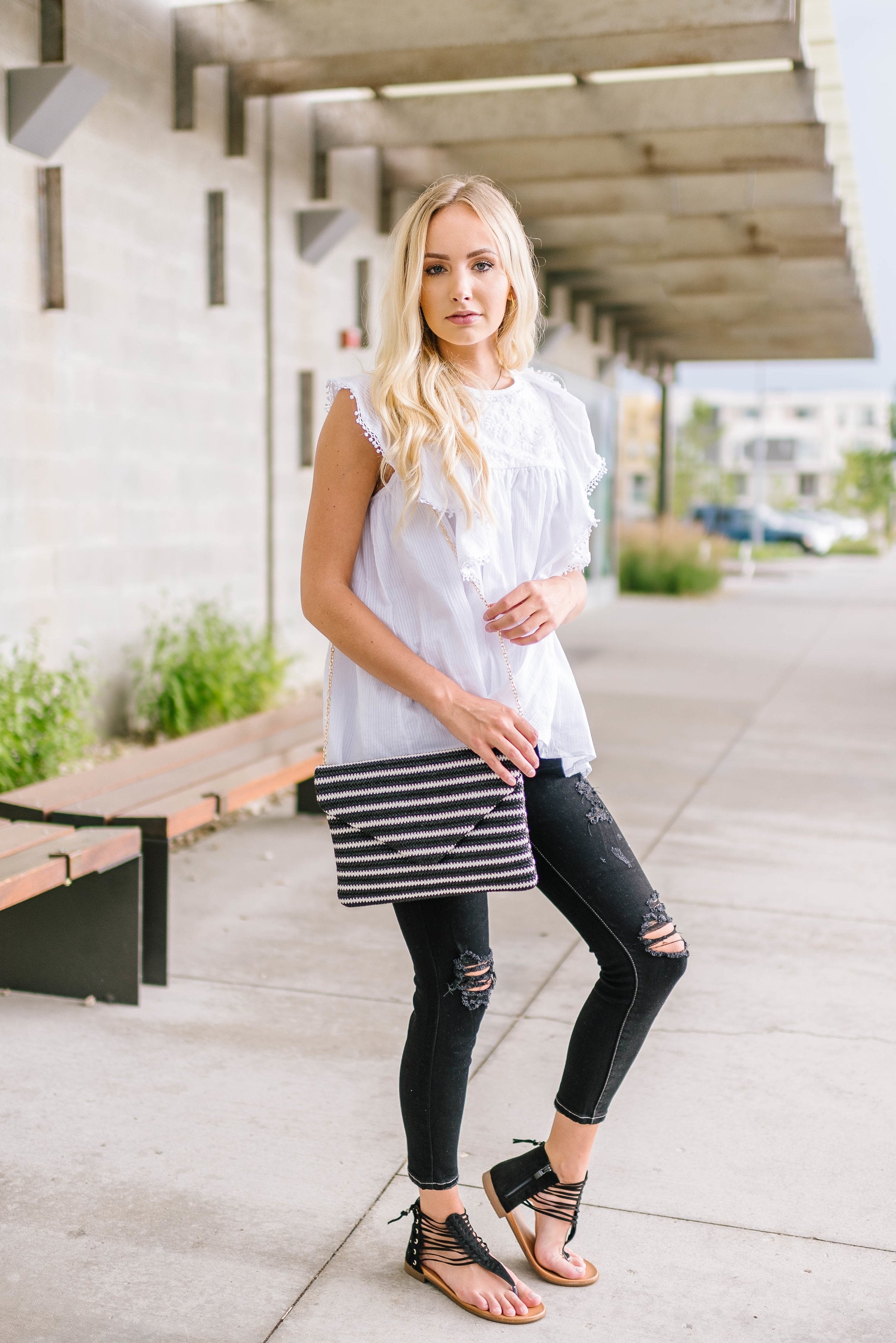 Striped Clutch + Chain - ALL SALES FINAL