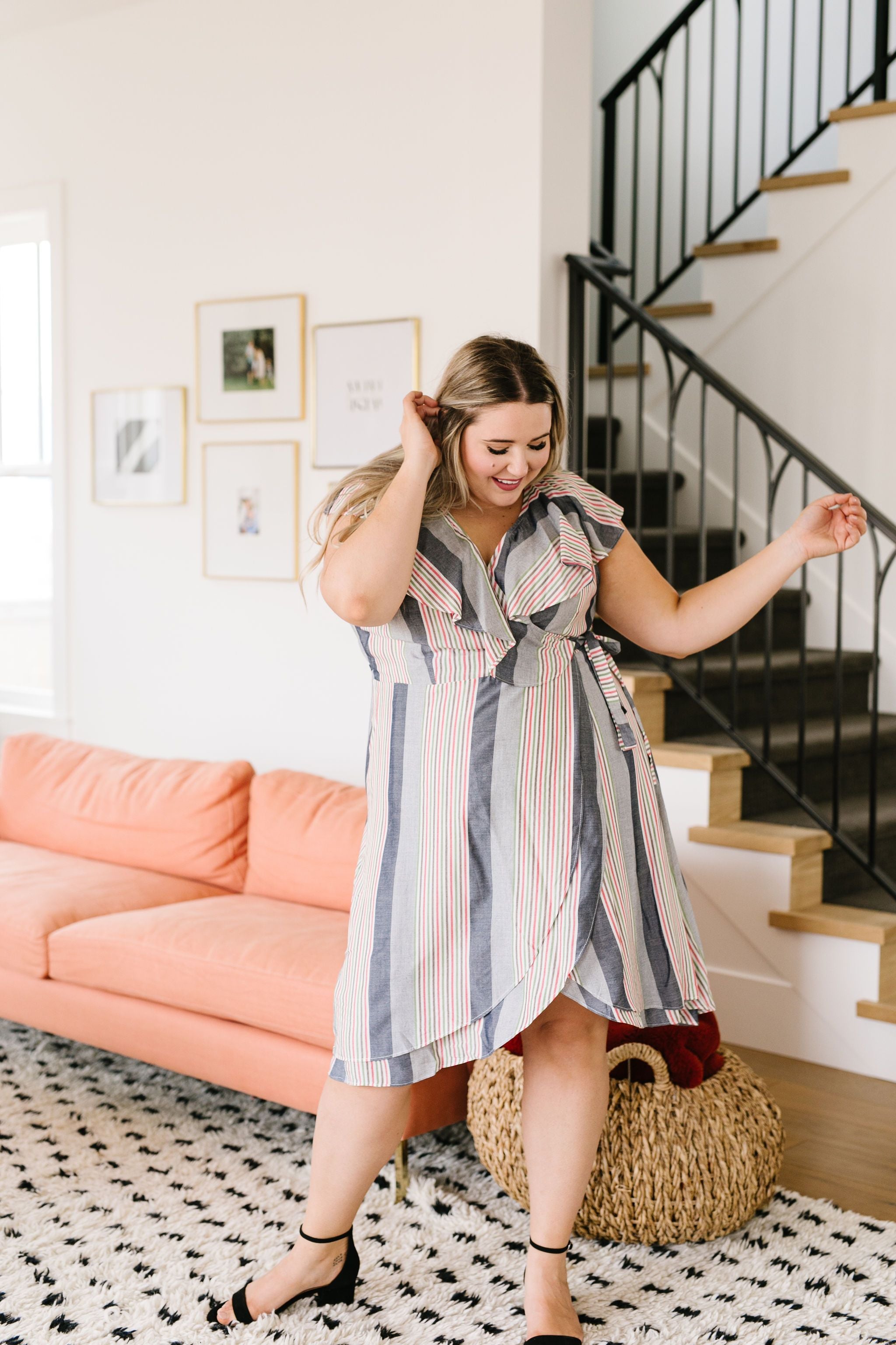 Striped Delight Ruffled Wrap Dress