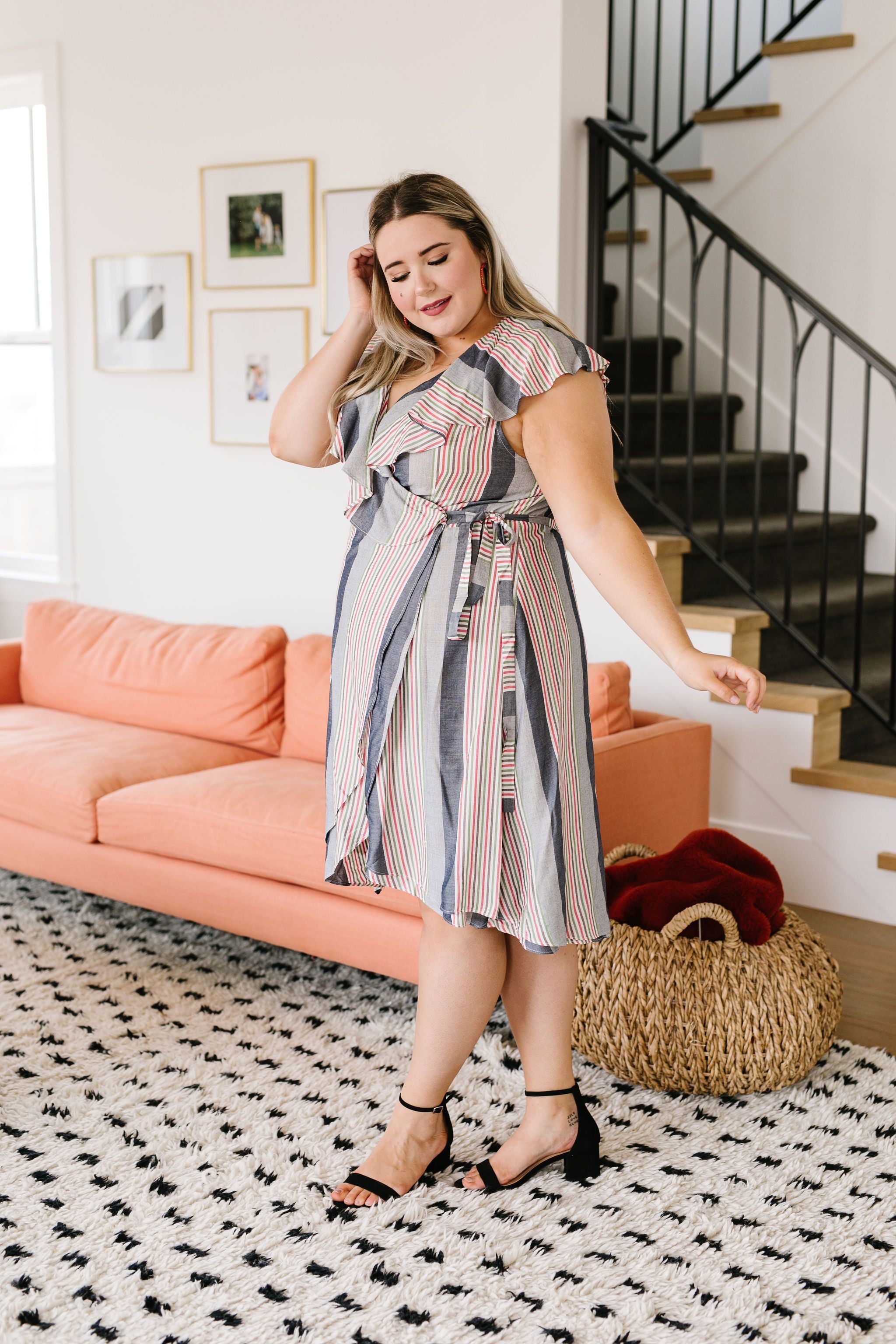 Striped Delight Ruffled Wrap Dress