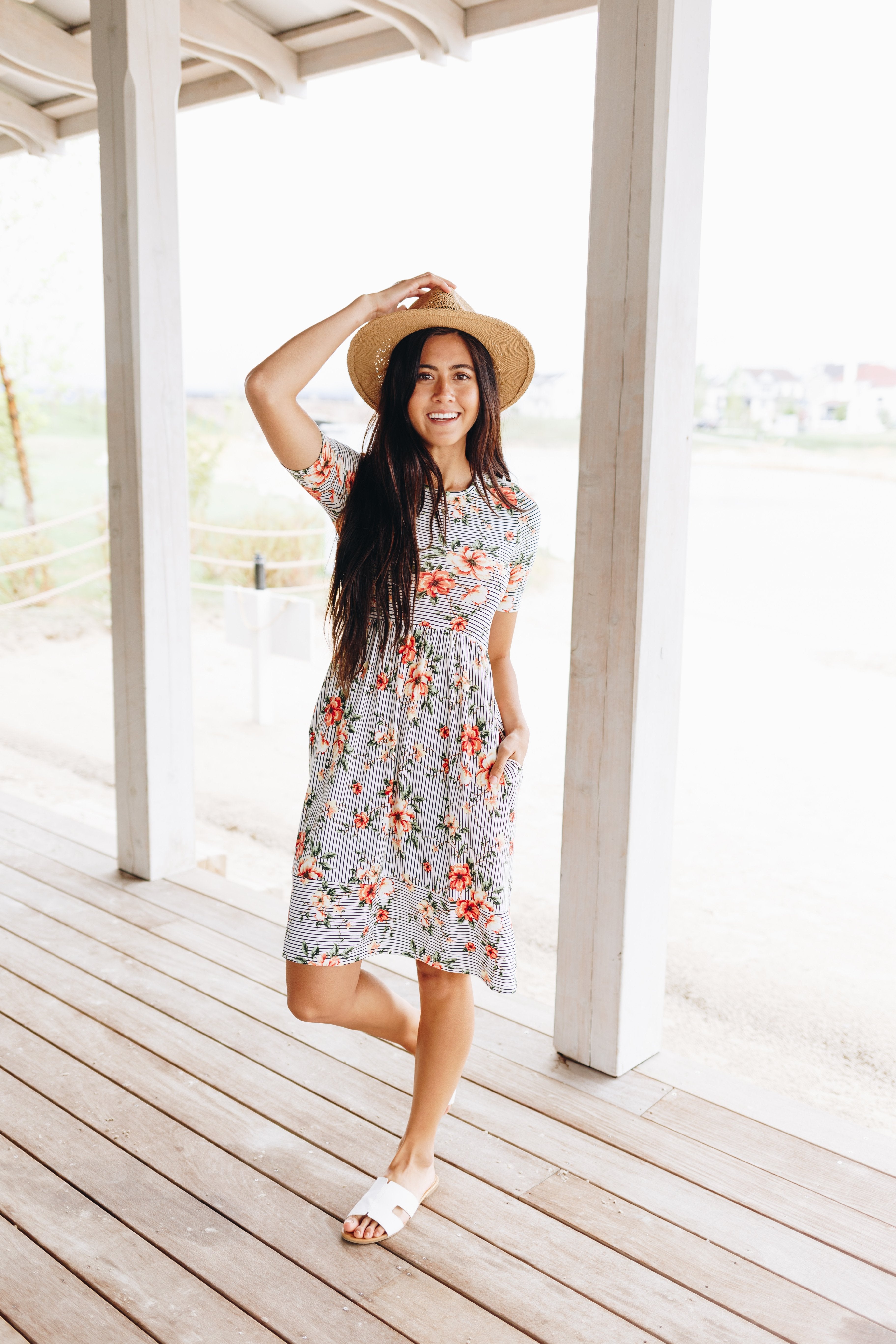 Striped Flower Garden Dress