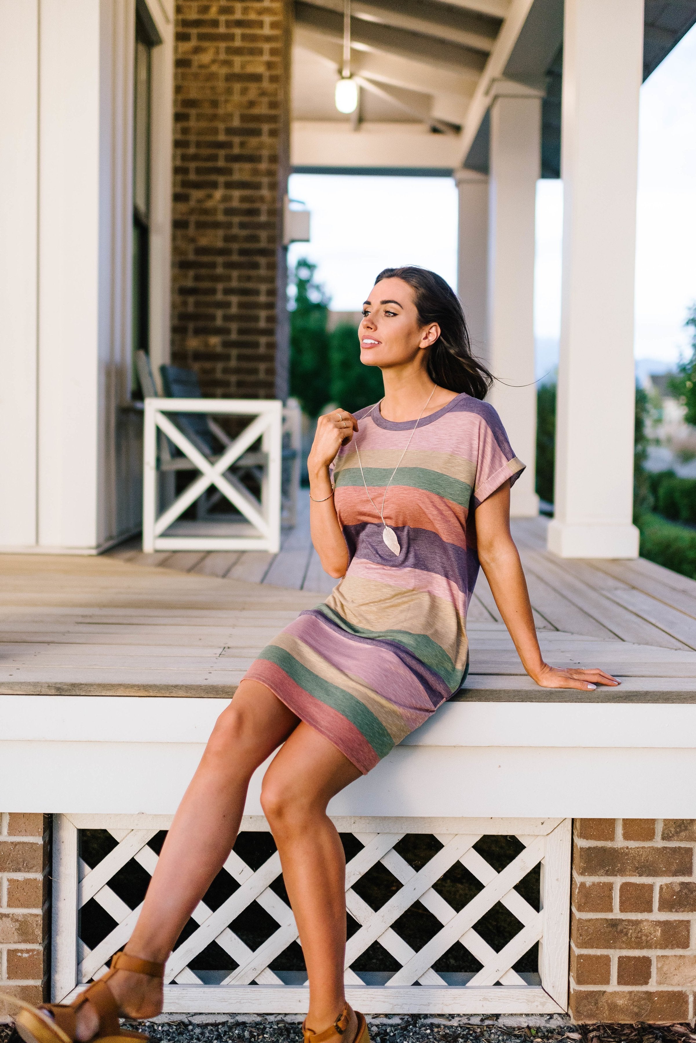 Striped Open Back Dress In Grape