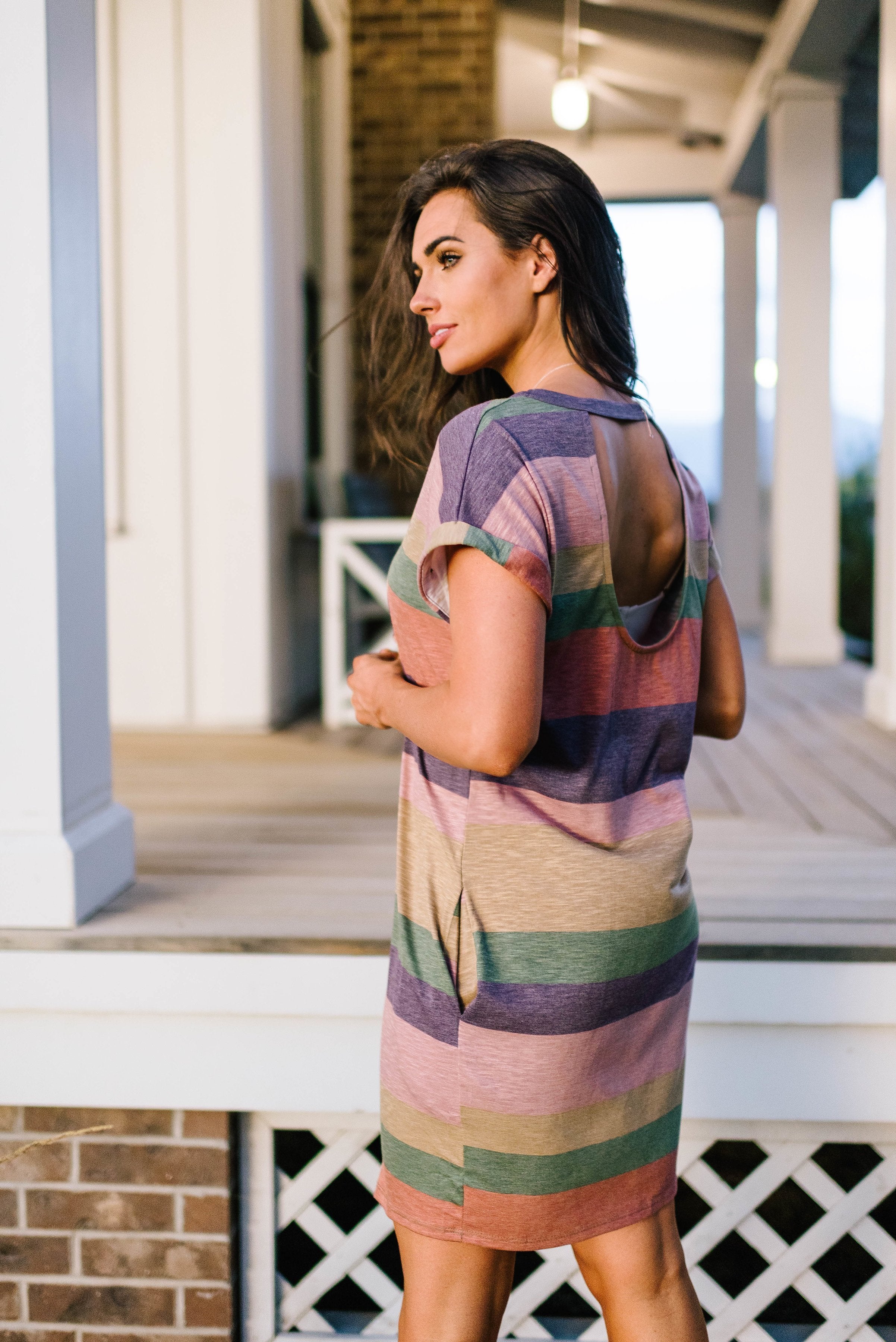 Striped Open Back Dress In Grape