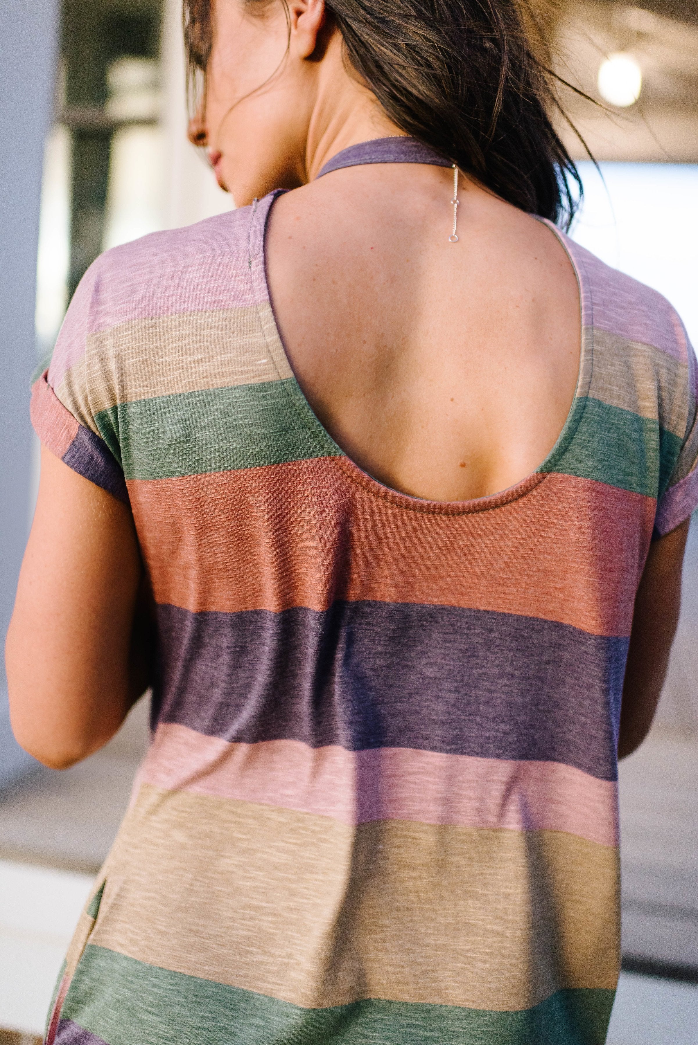 Striped Open Back Dress In Grape