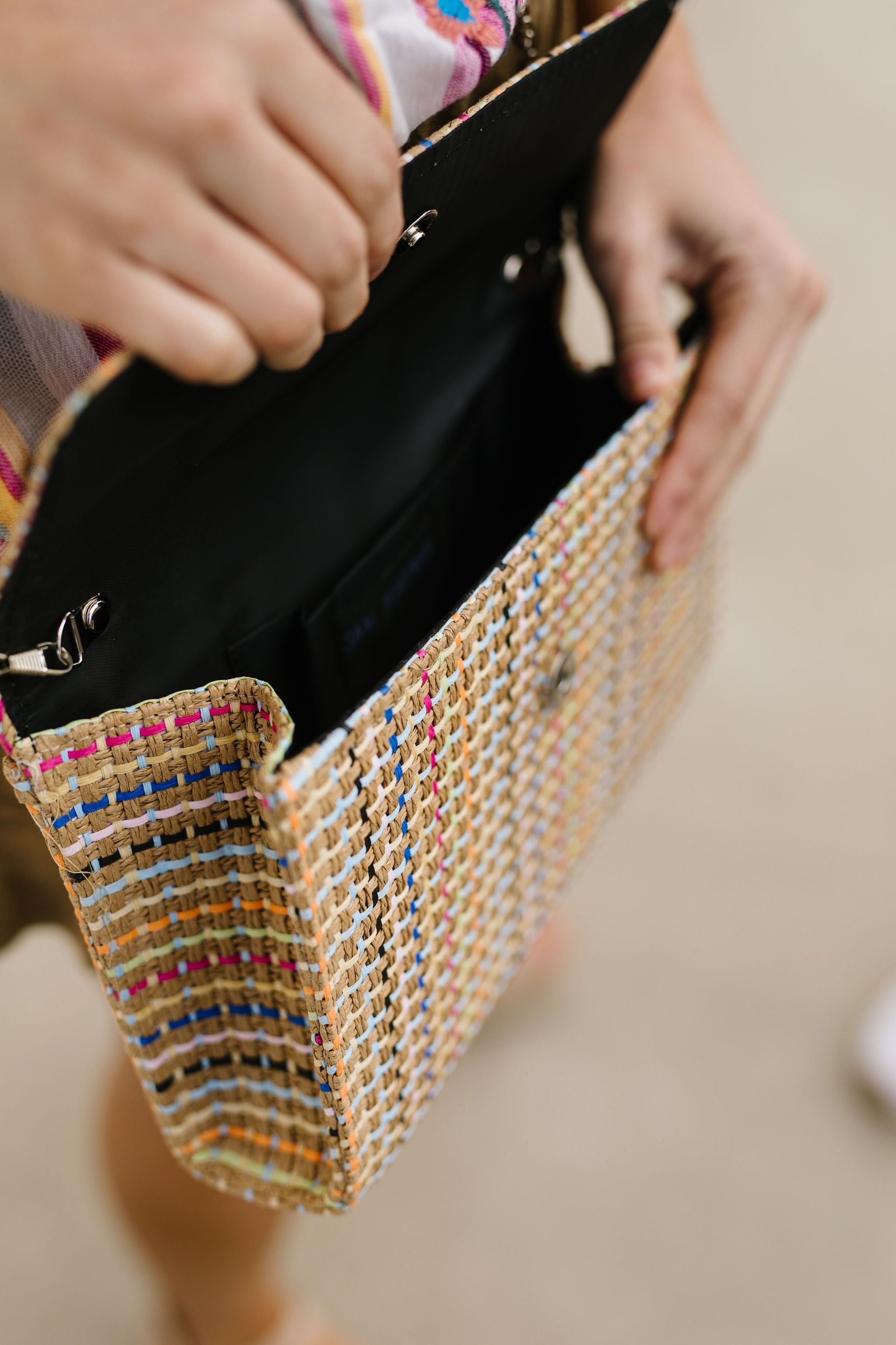 Striped Straw Crossbody Clutch