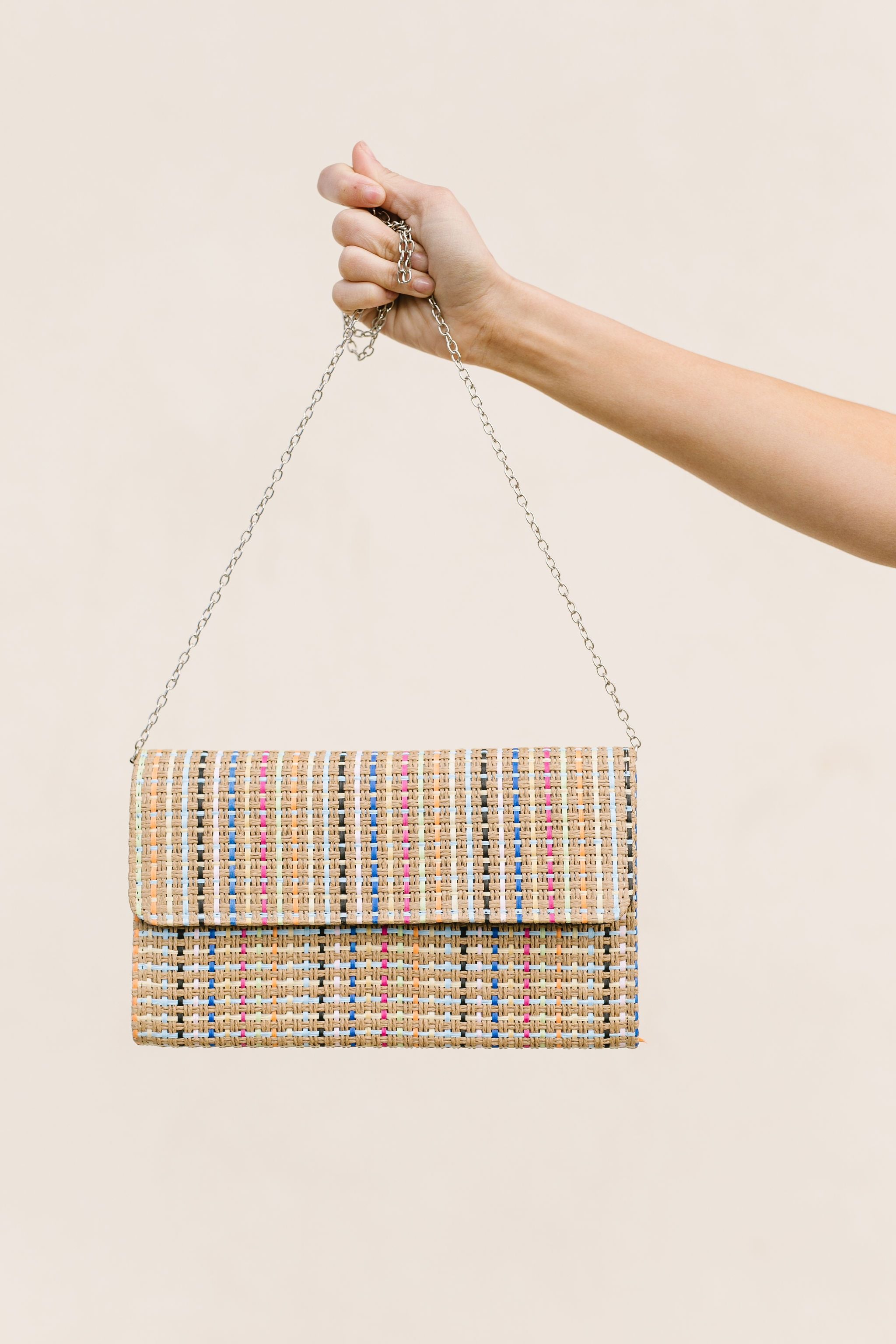 Striped Straw Crossbody Clutch