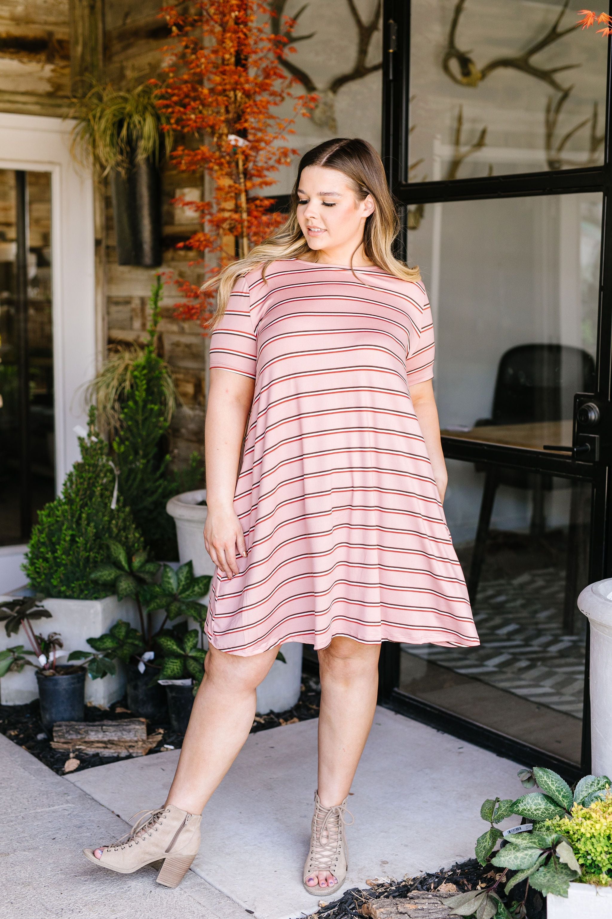 Stripes T-Shirt Dress In Rose