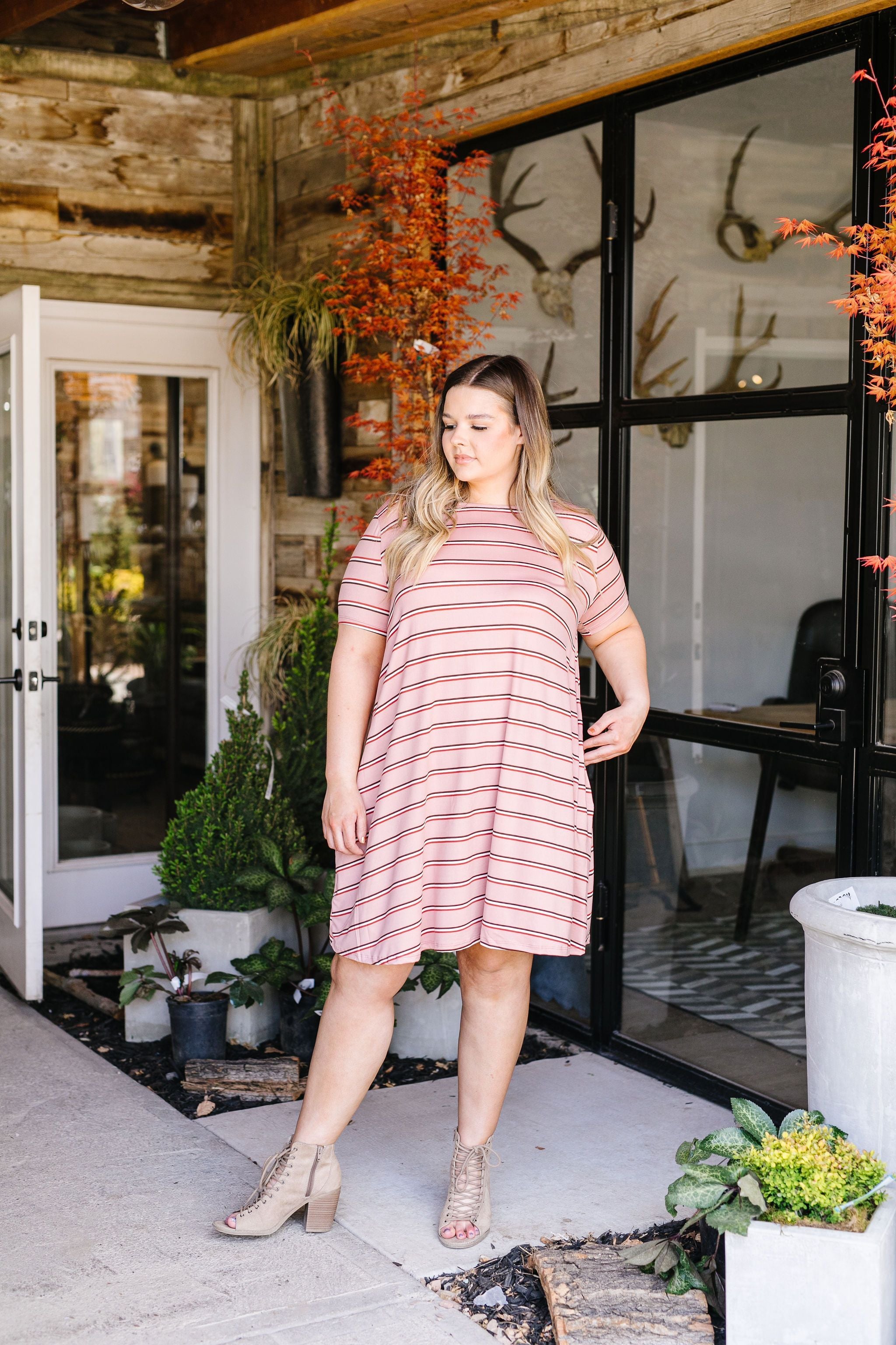 Stripes T-Shirt Dress In Rose
