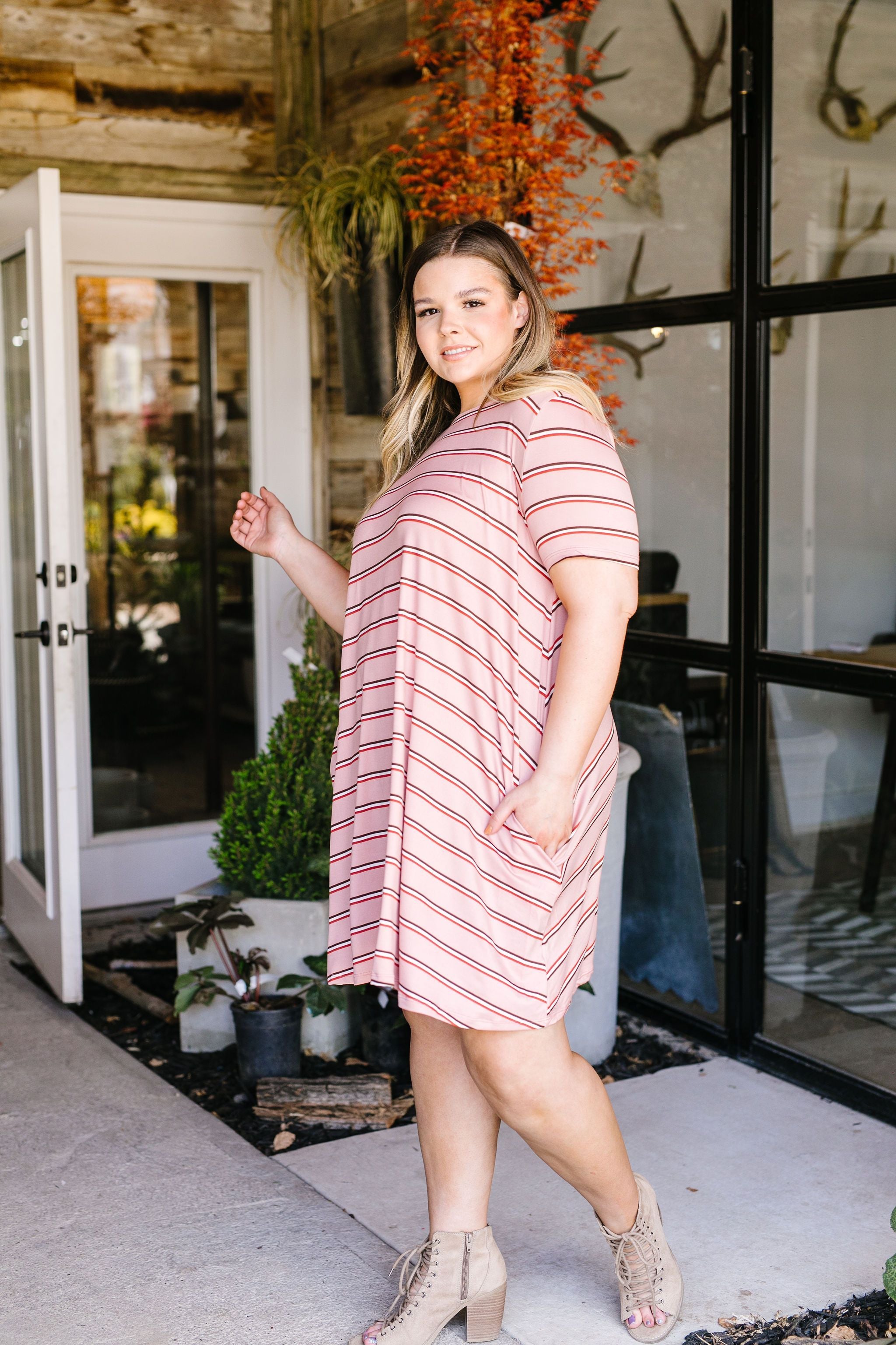 Stripes T-Shirt Dress In Rose